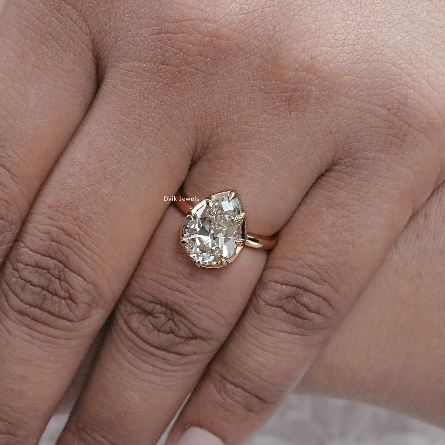 Old Mine Pear Cut Lab Diamond Solitaire Ring