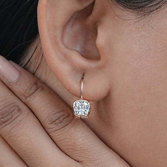 Square Old Mine Cushion Lab Diamond Dangle Earrings