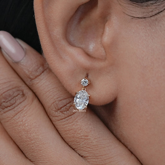 Oval & Round Cut Lab Diamond Dangle Drop Earrings