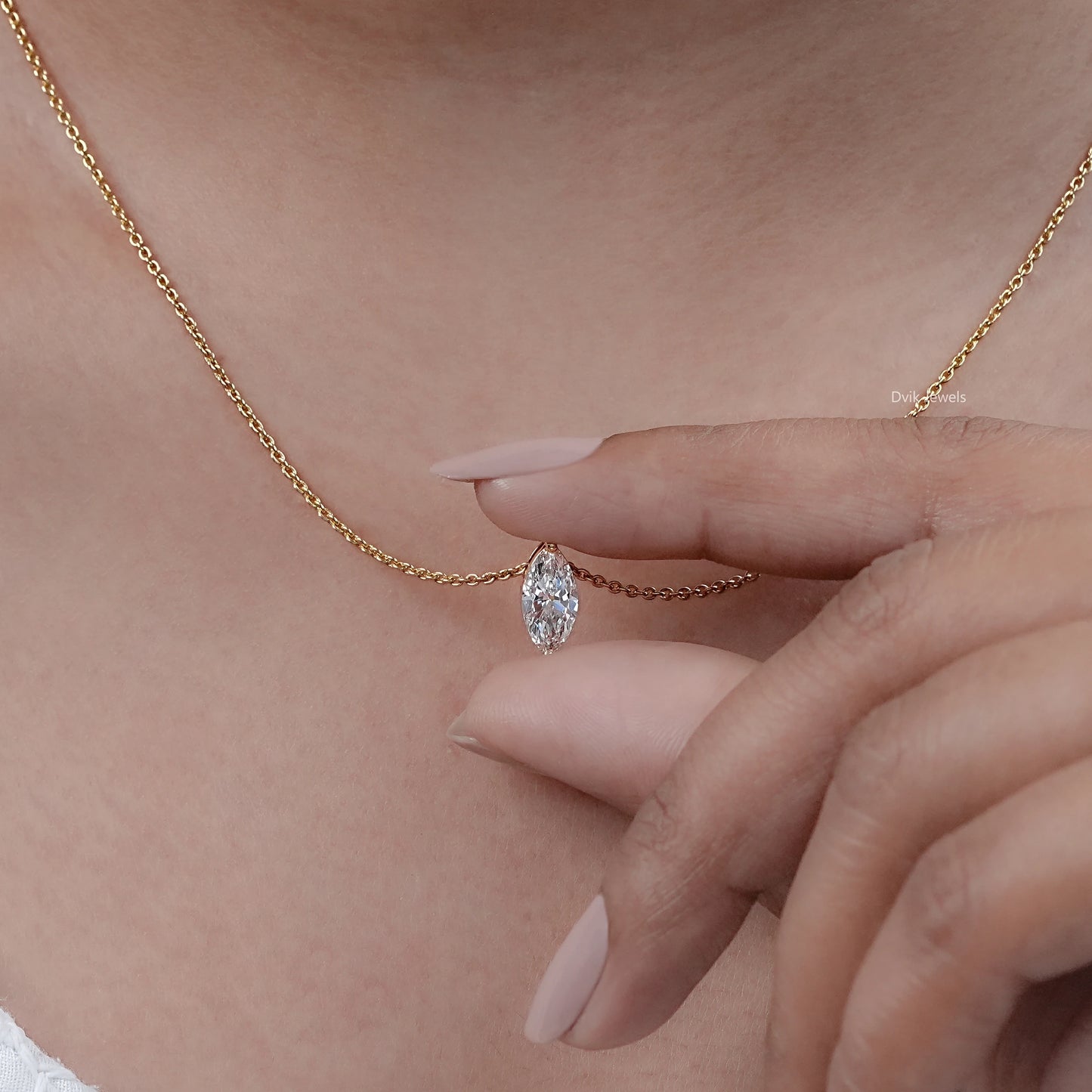 Marquise Cut Lab Diamond Solitaire Pendant