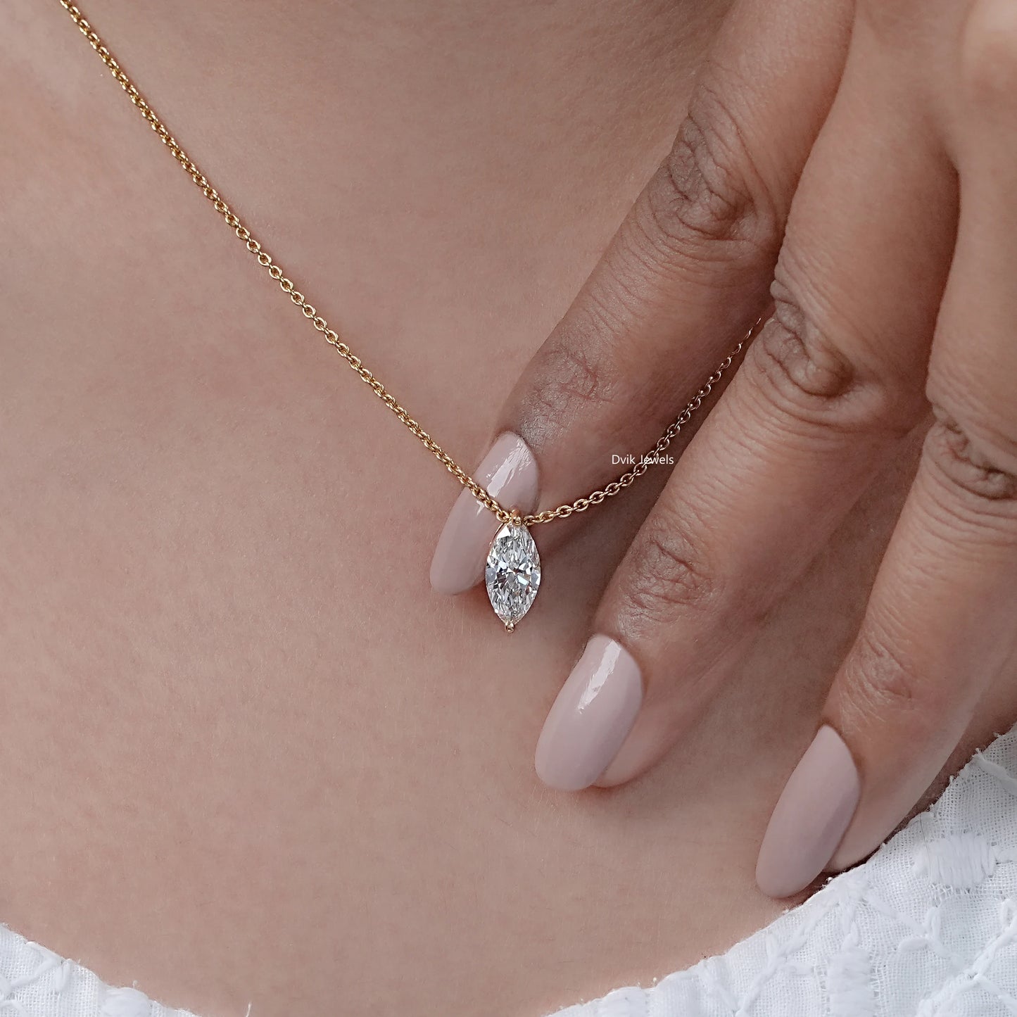 Marquise Cut Lab Diamond Solitaire Pendant
