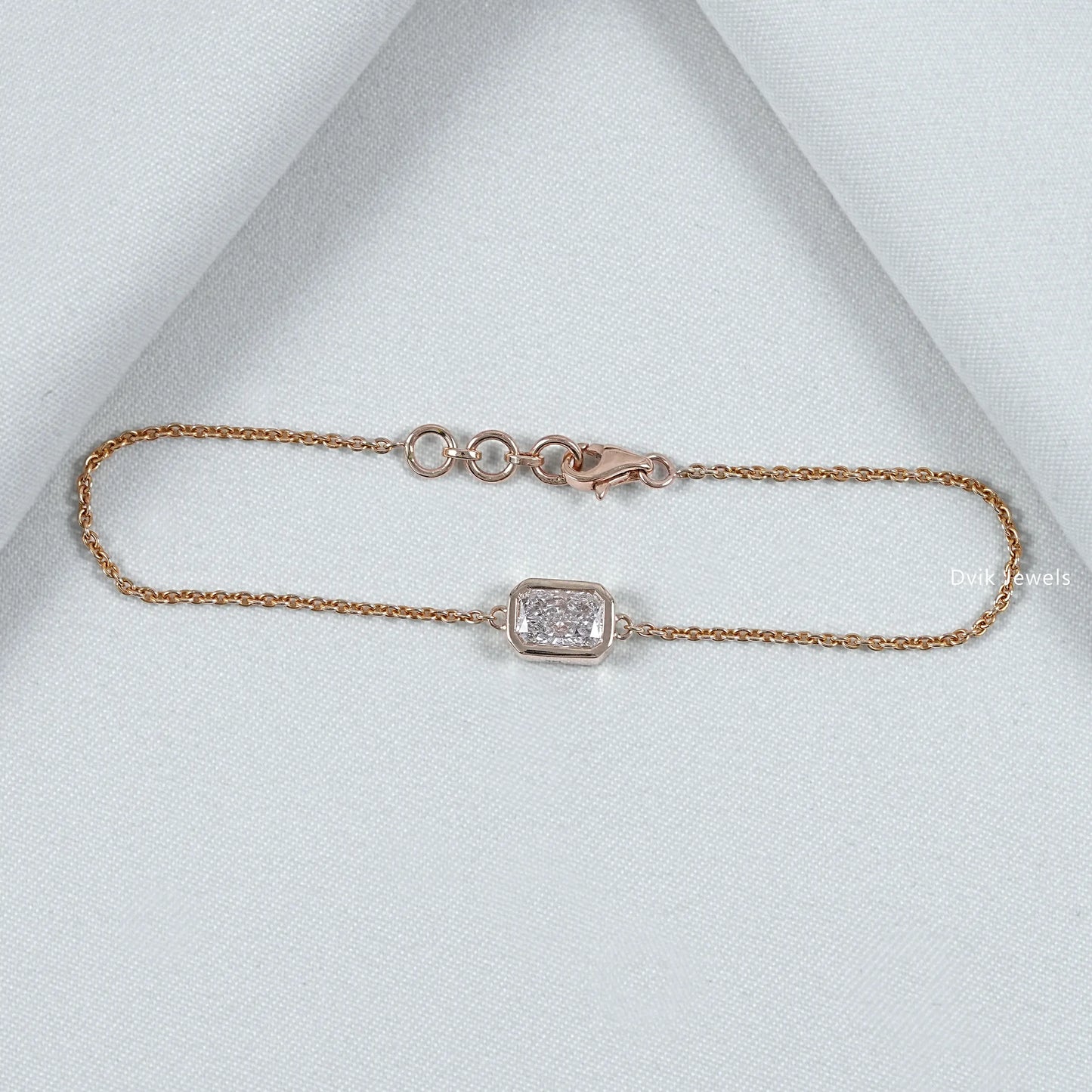 Bezel Set Radiant Lab Diamond Chain Bracelet