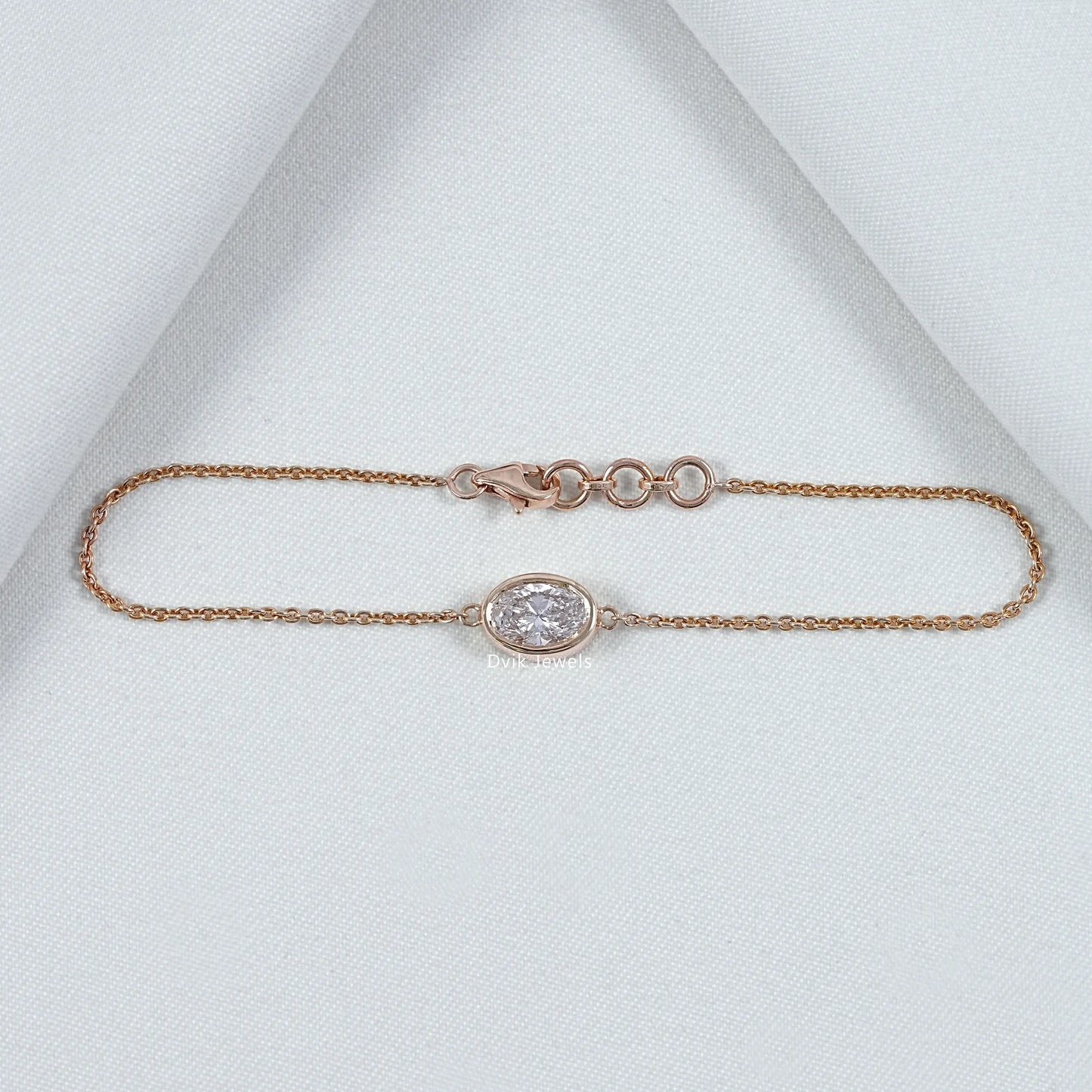 Oval Lab Diamond Bezel Solitaire Chain Bracelet
