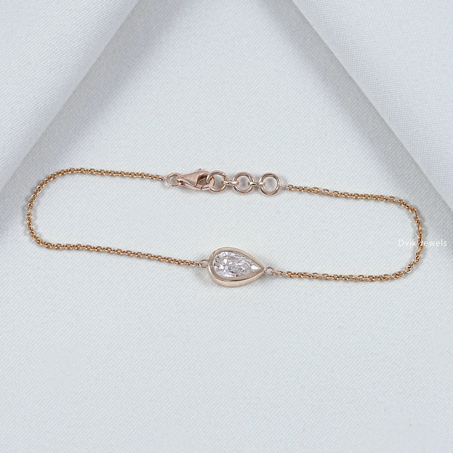 Pear Cut Lab Grown Diamond Solitaire Chain Bracelet