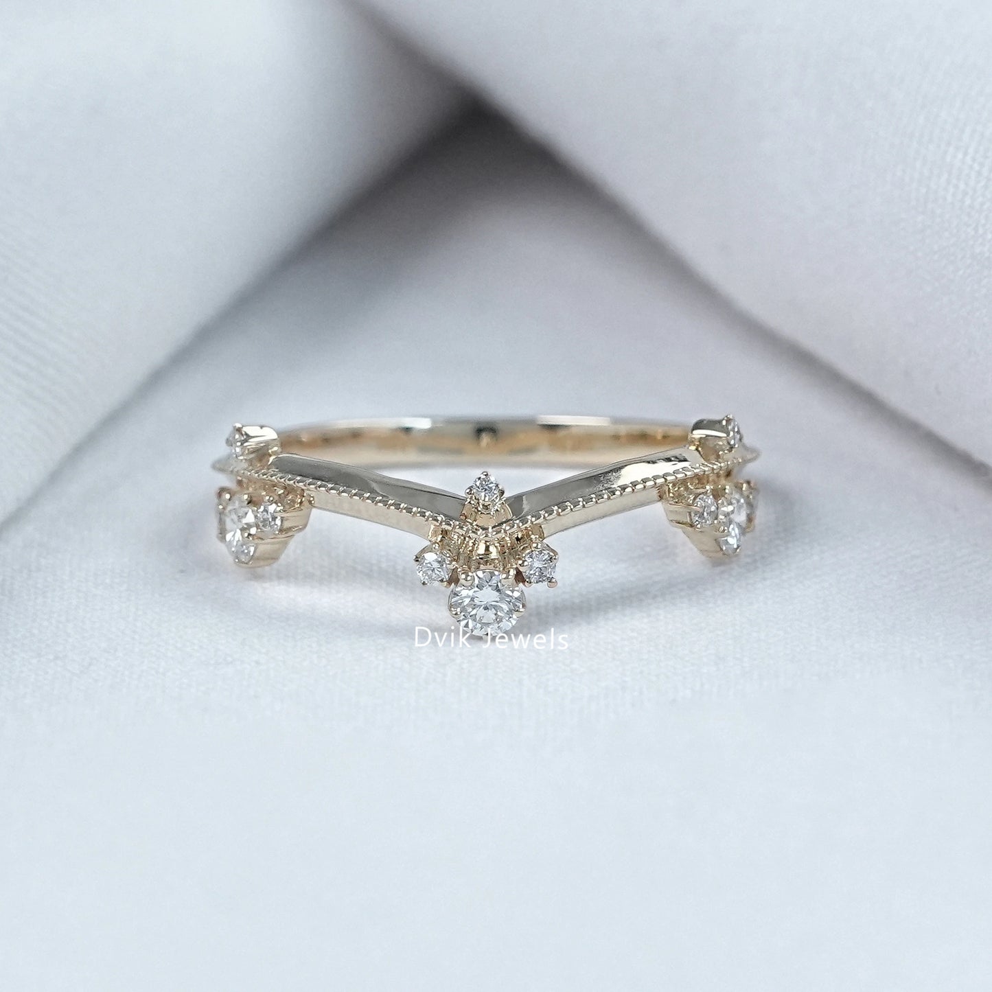 Round Cut Lab Diamond Curved Dainty Ring