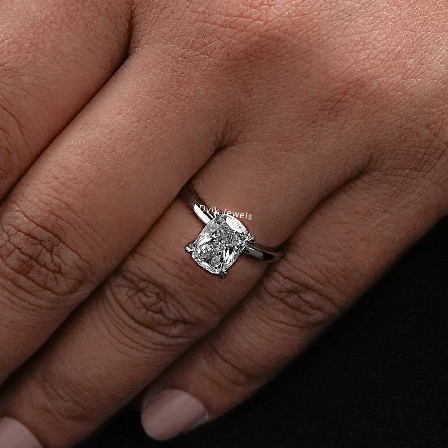 Elongated Cushion Cut Lab Grown Diamond Solitaire Ring