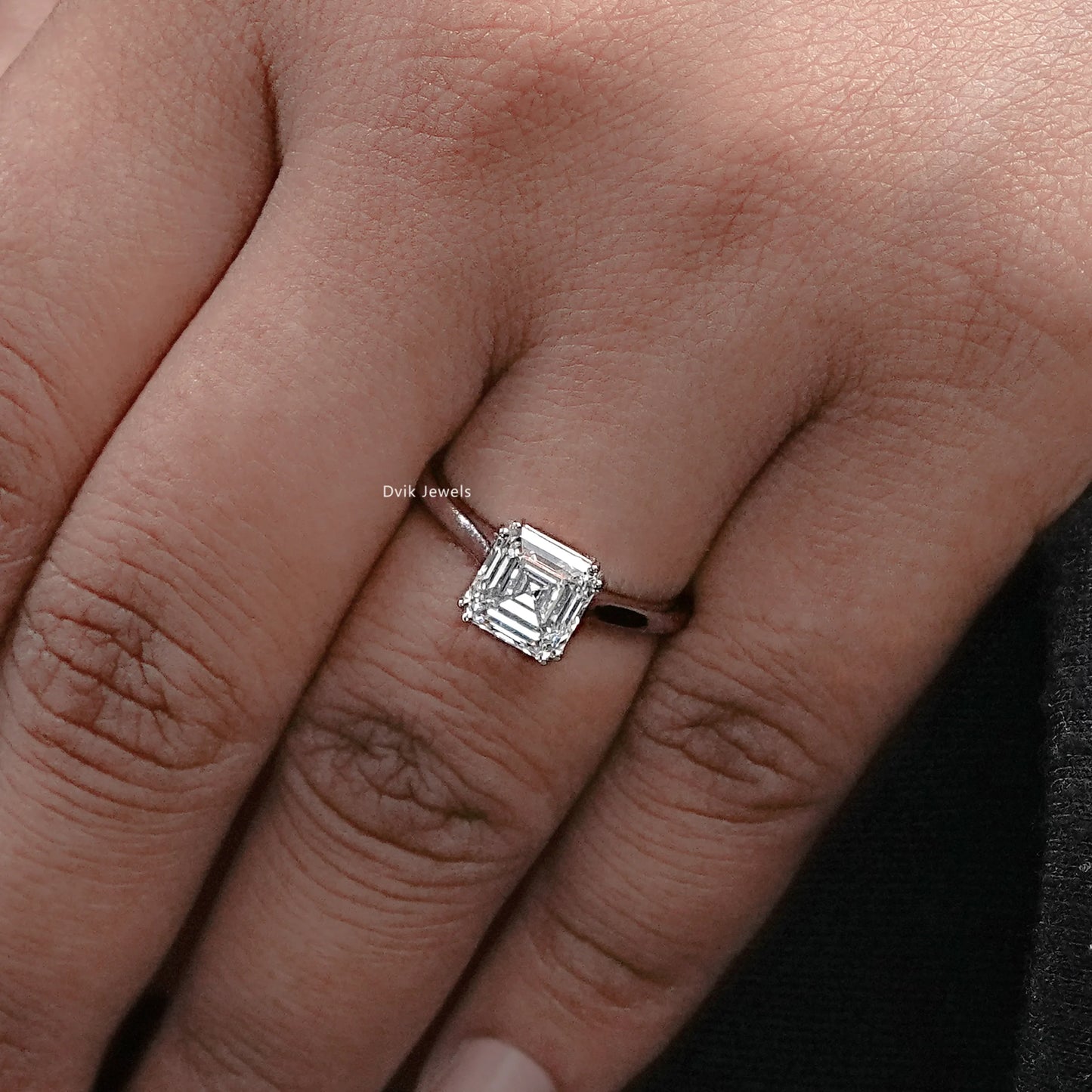 Lab Grown Square Emerald Cut Solitaire Ring