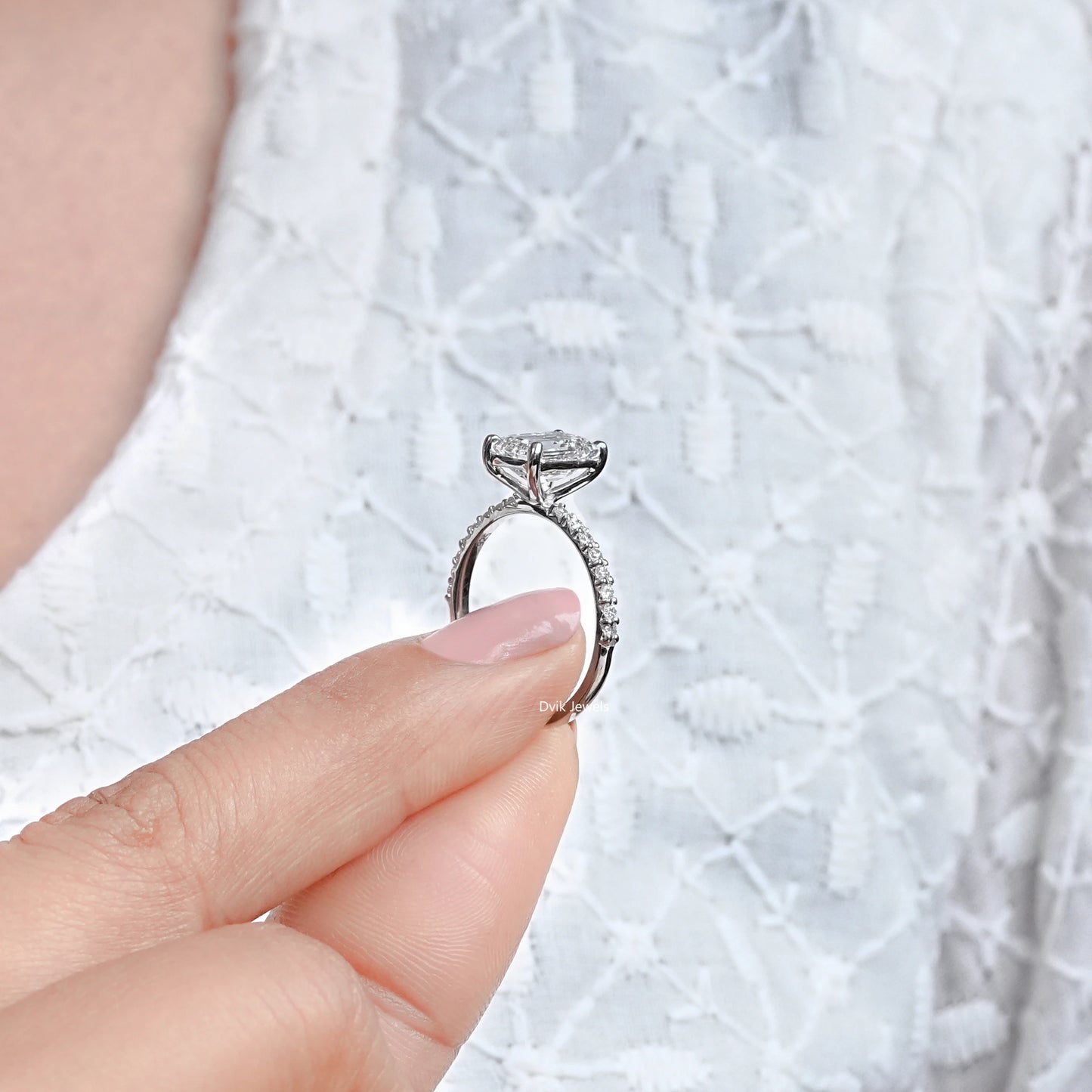 Emerald Cut Diamond Solitaire Accent Engagement Ring