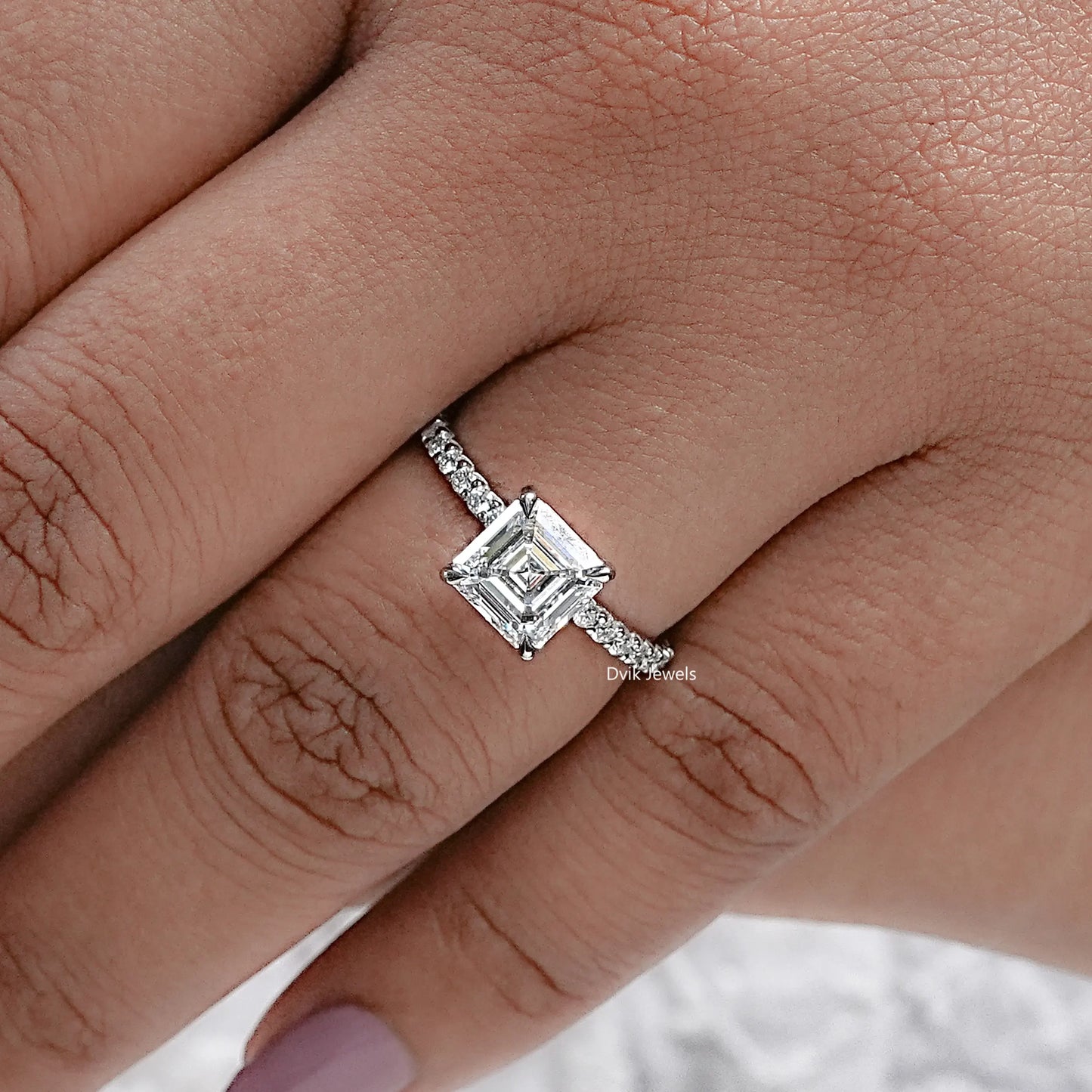 Square Emerald Cut Solitaire Accent Engagement Ring