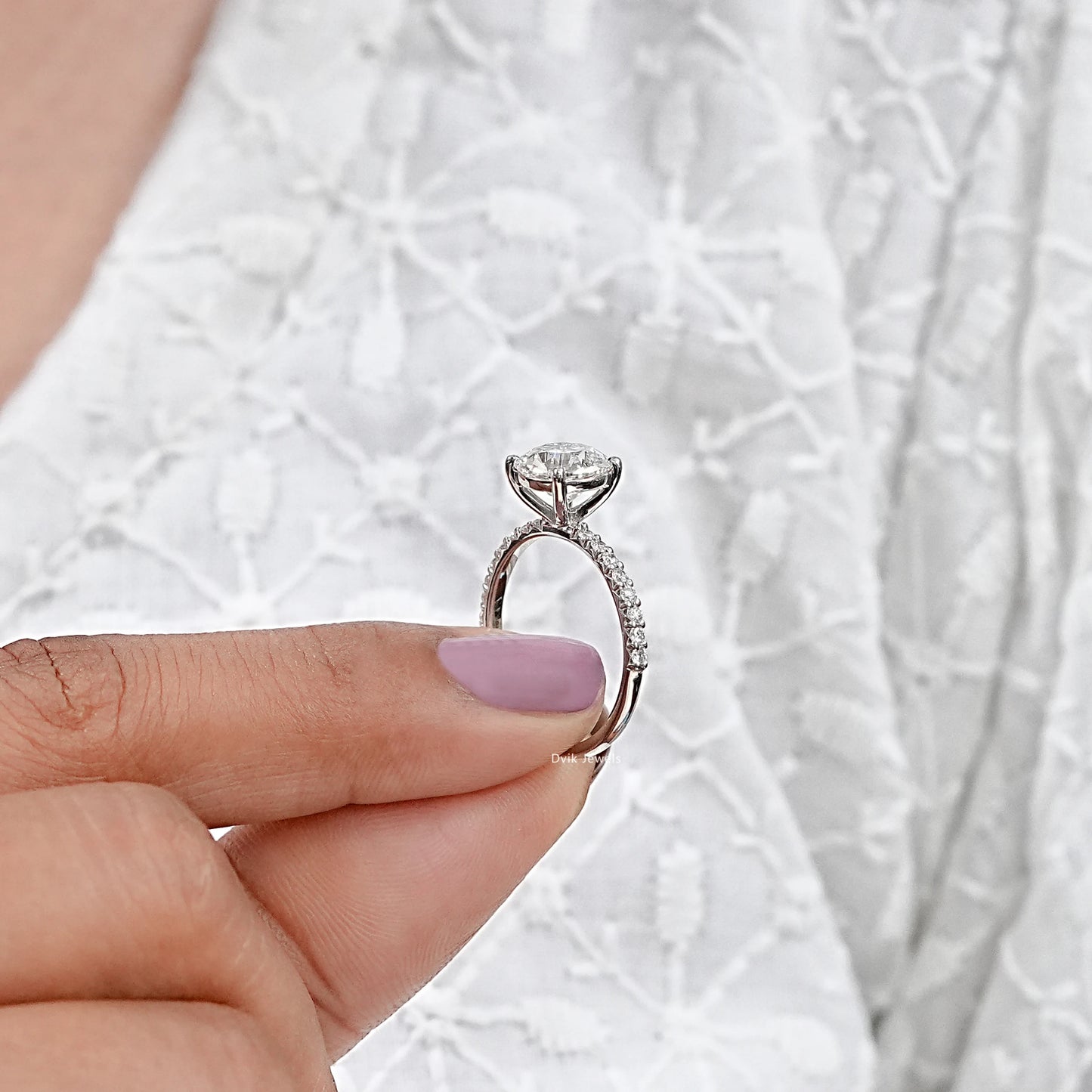 OEC Round Cut Lab Grown Solitaire Accent Ring