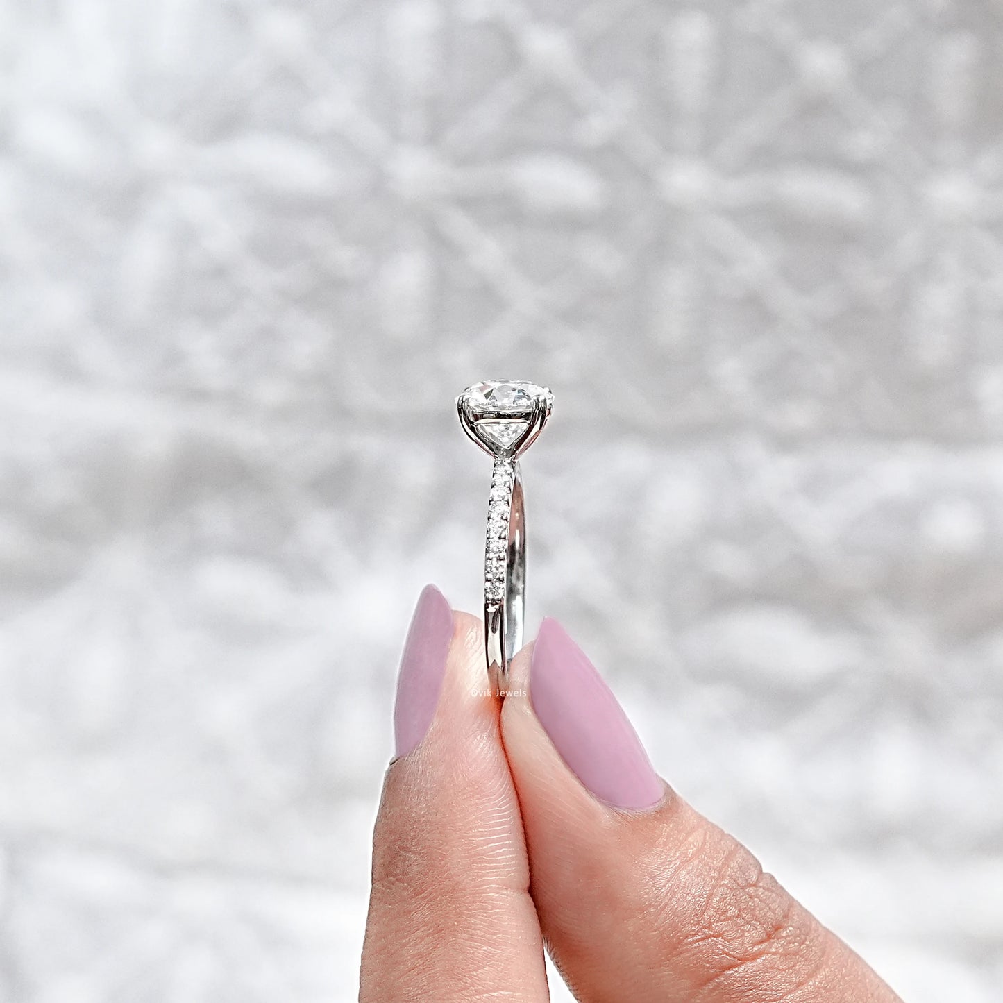 OEC Round Cut Lab Grown Solitaire Accent Ring