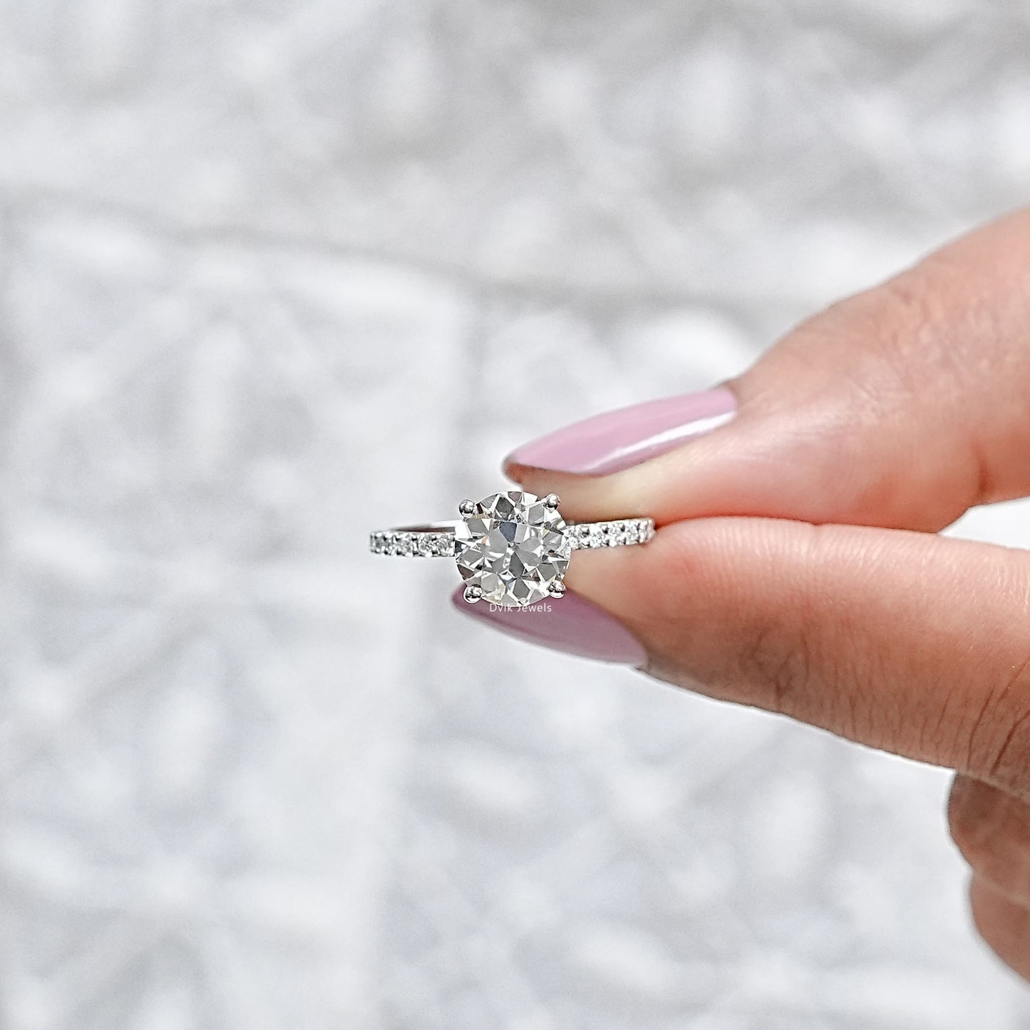 OEC Round Cut Lab Grown Solitaire Accent Ring