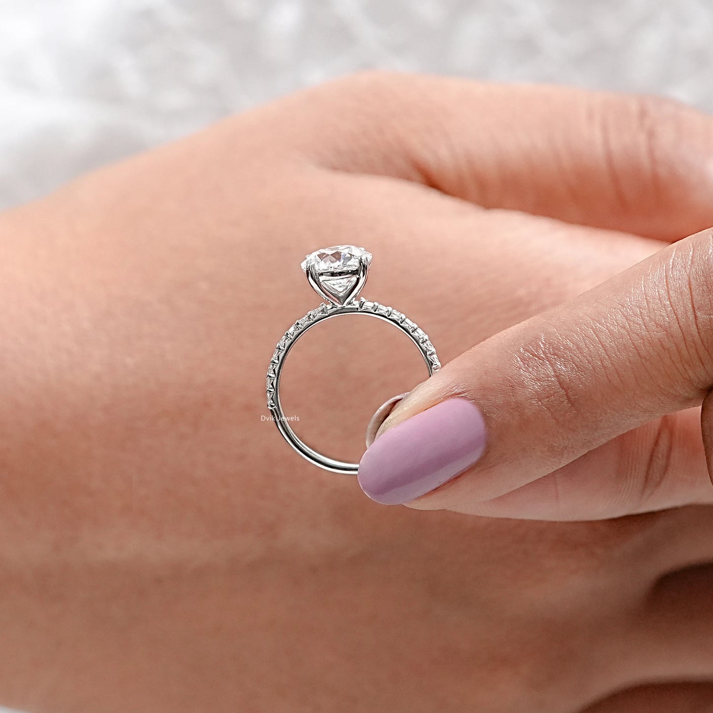 OEC Round Cut Lab Grown Solitaire Accent Ring