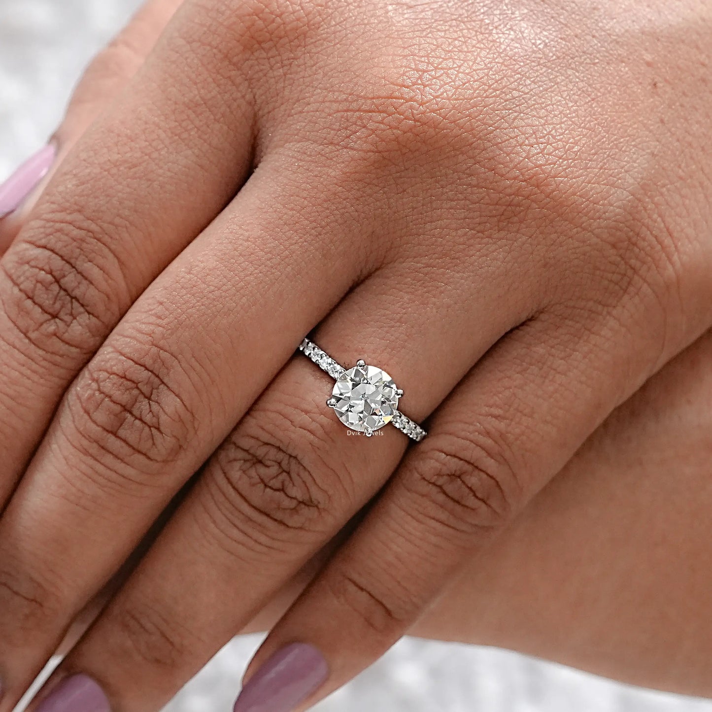 OEC Round Cut Lab Grown Solitaire Accent Ring