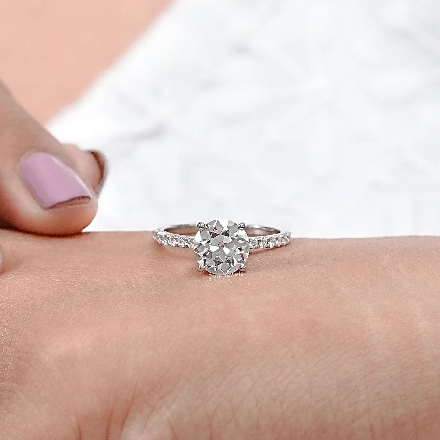 OEC Round Cut Lab Grown Solitaire Accent Ring