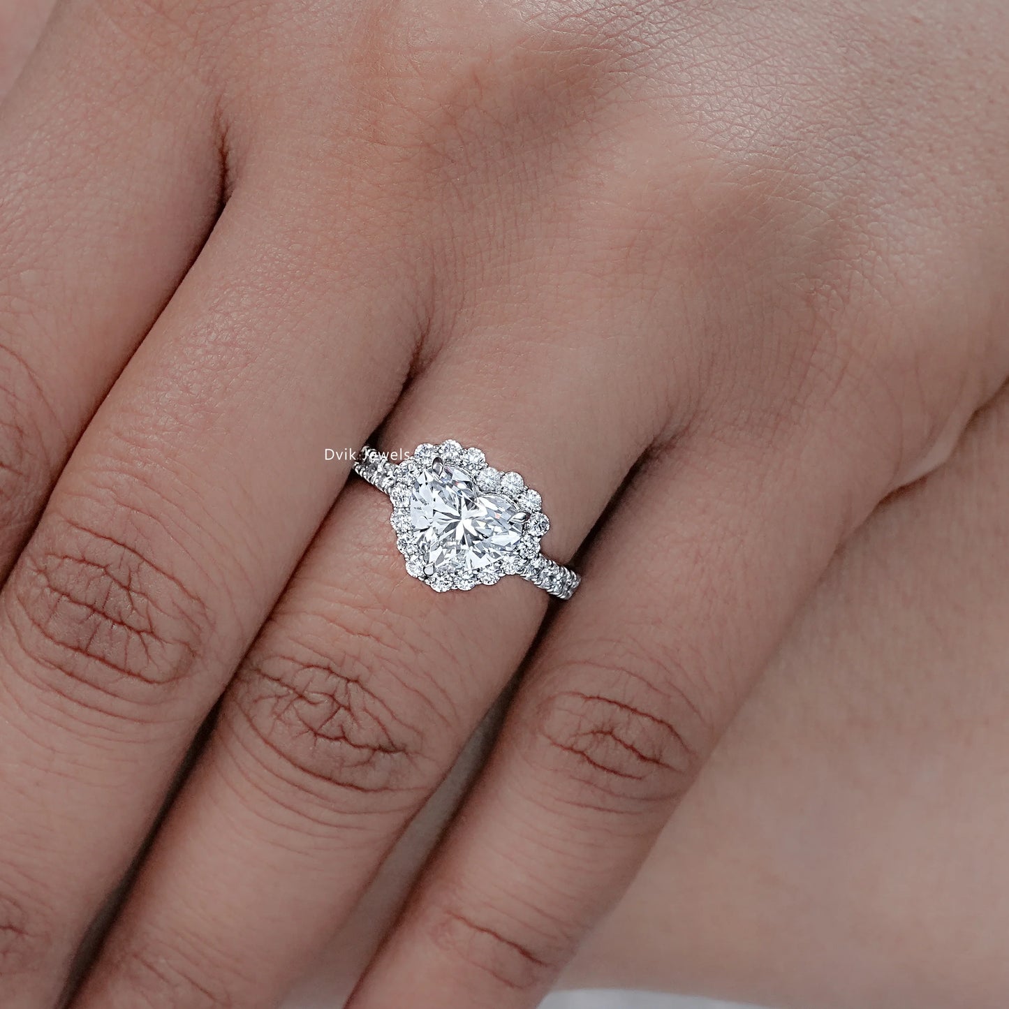 Heart Cut Lab Diamond Halo Engagement Ring