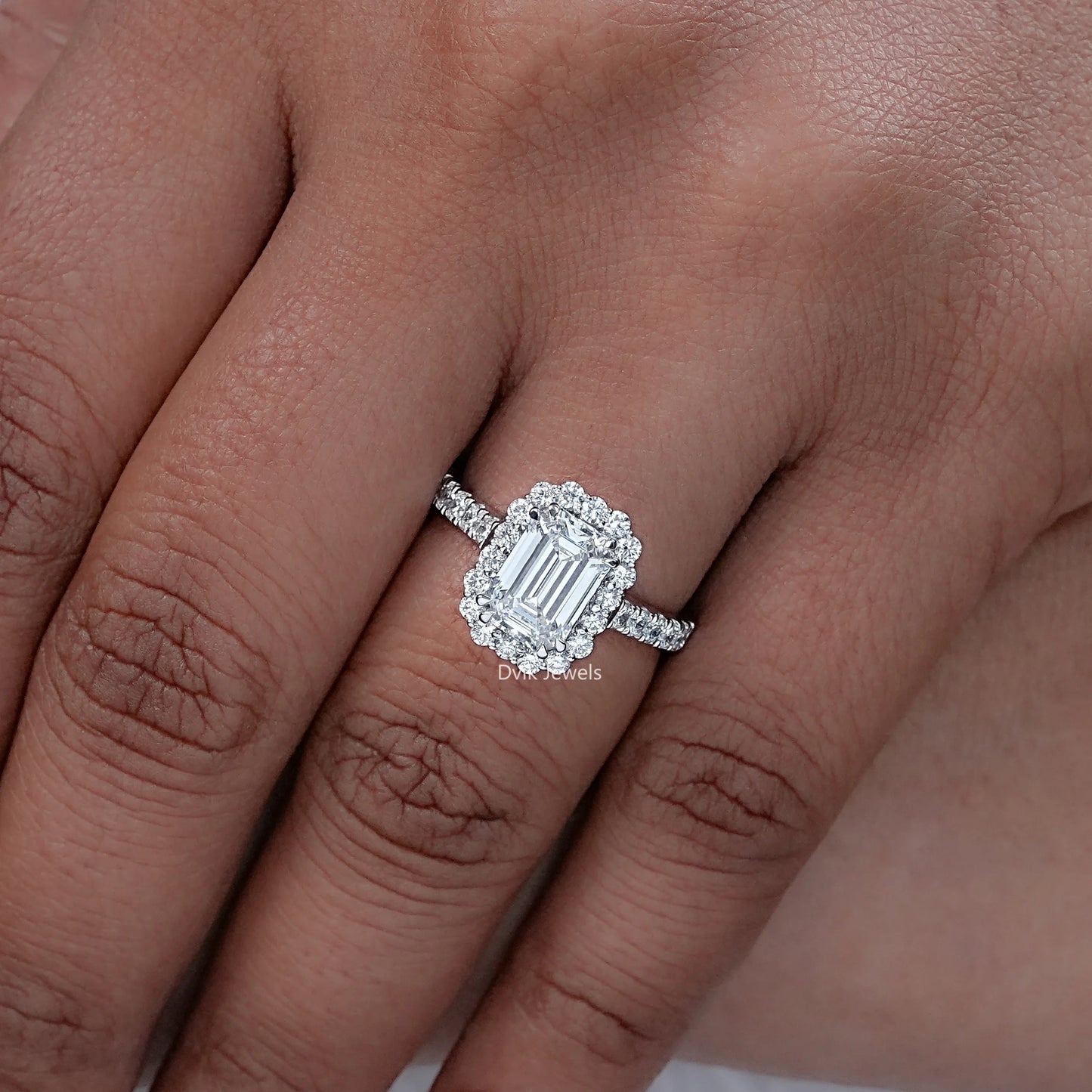 Emerald Cut Halo Diamond Engagement Ring
