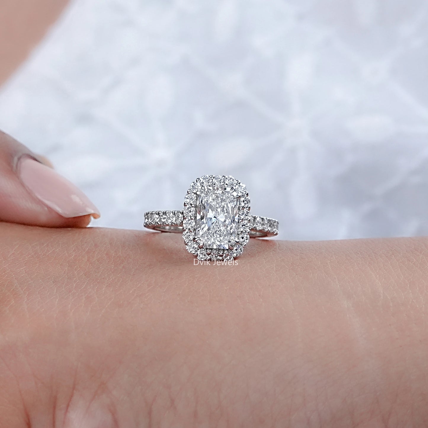 Radiant Cut Diamond Halo Engagement Ring
