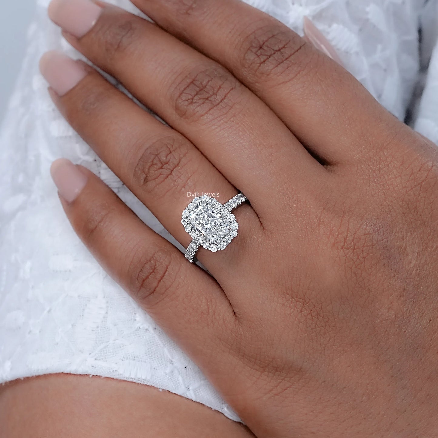 Radiant Cut Diamond Halo Engagement Ring