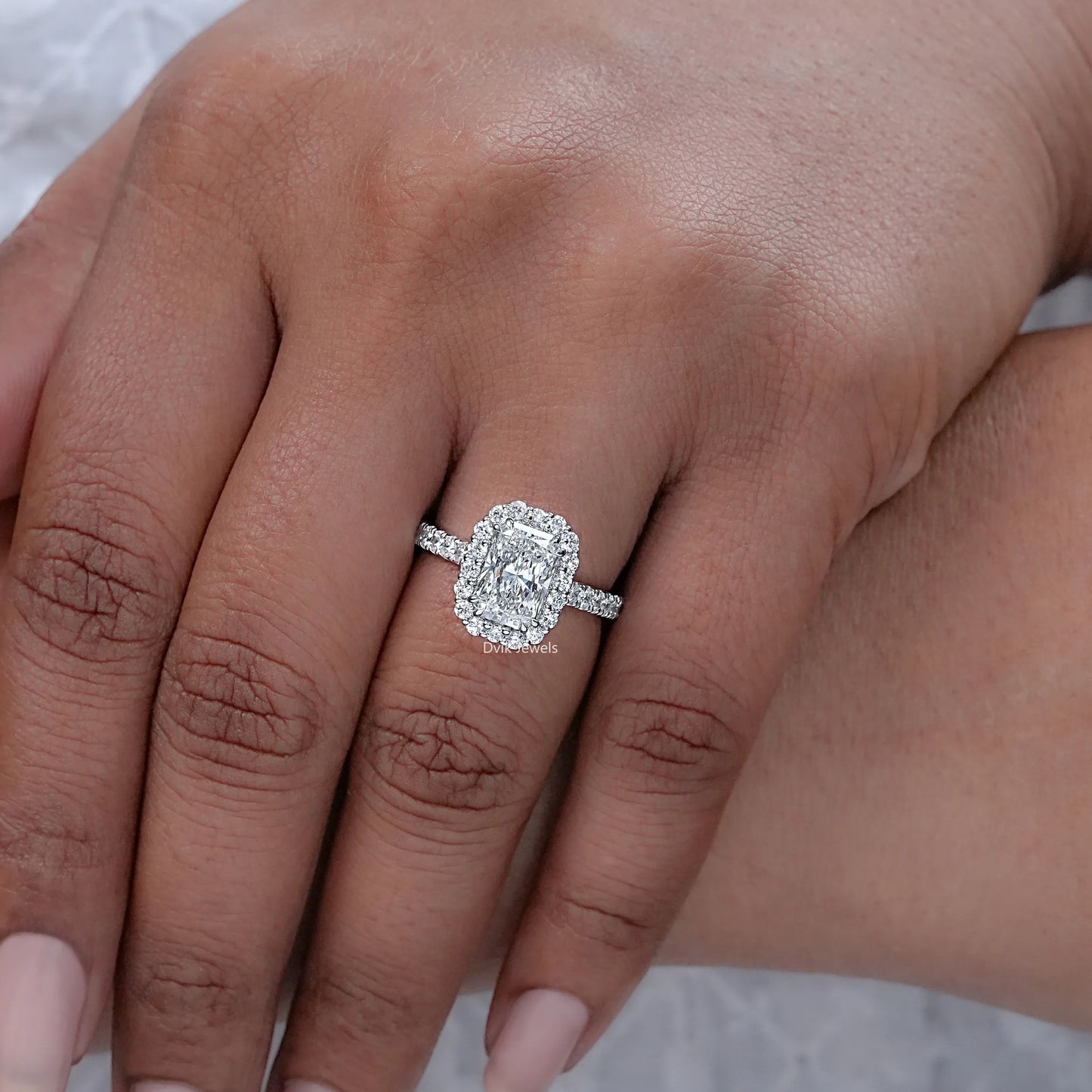 Radiant Cut Diamond Halo Engagement Ring