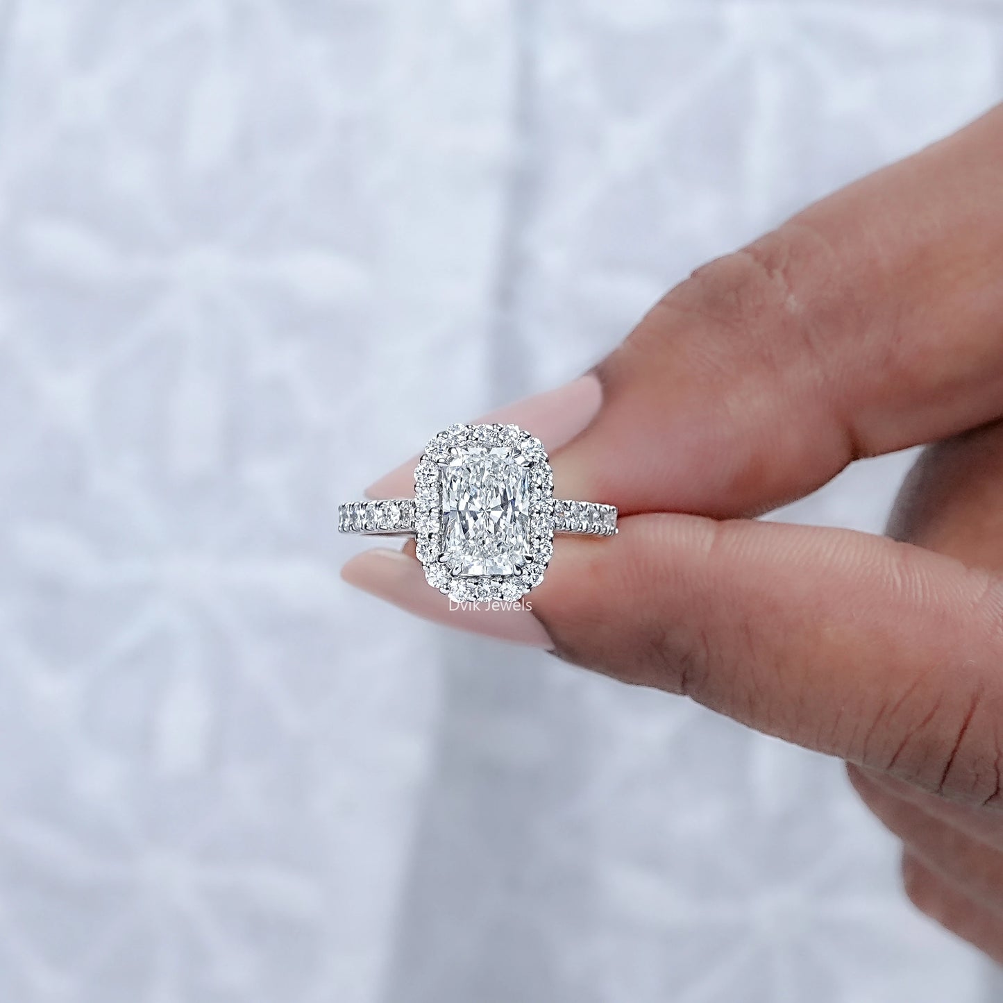 Radiant Cut Diamond Halo Engagement Ring