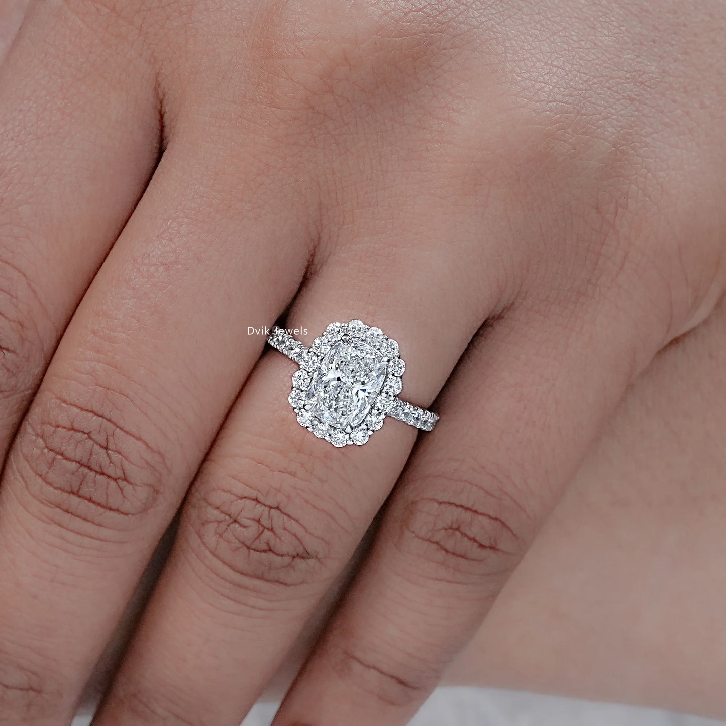 Cushion Cut Lab Diamond Halo Engagement Ring