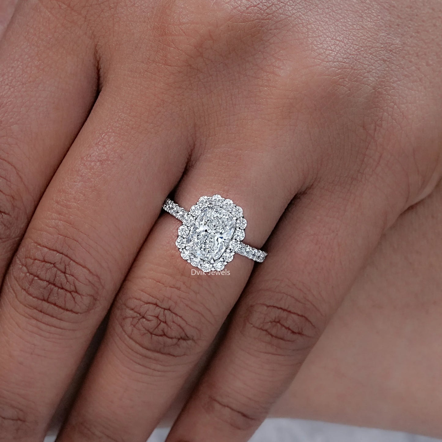 Cushion Cut Lab Diamond Halo Engagement Ring