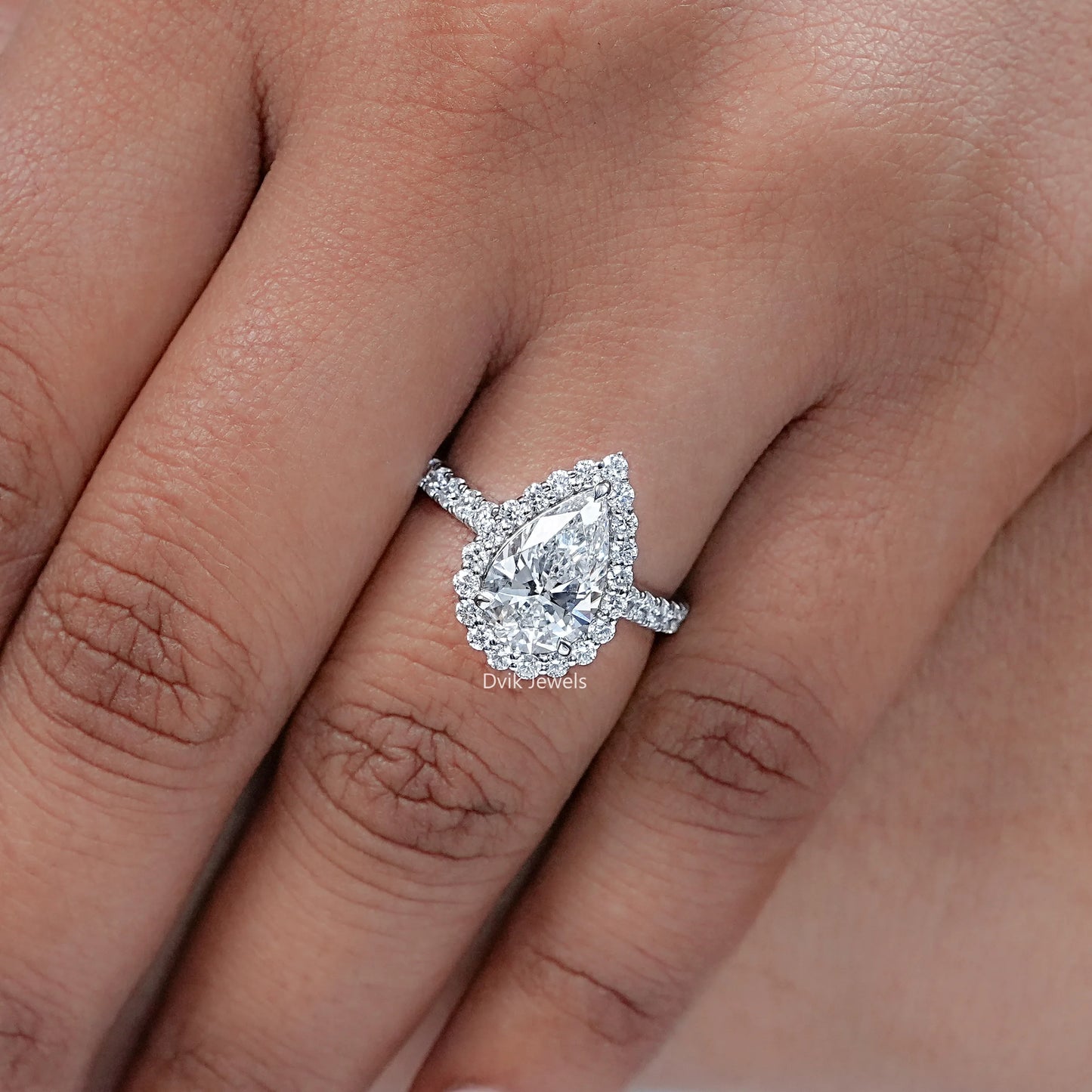 Pear Cut Lab Diamond Halo Engagement Ring