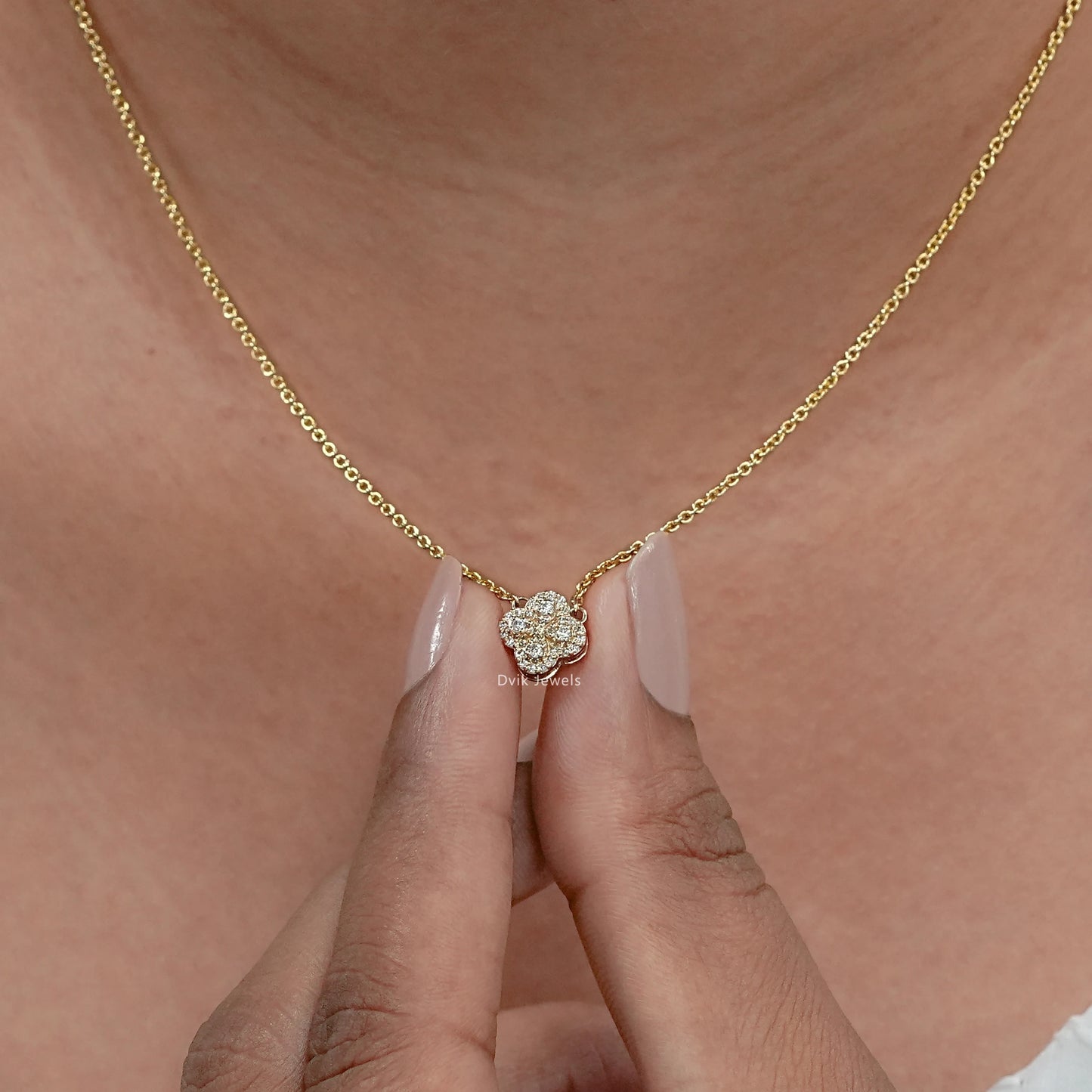 Round Cut Lab Diamond Floral Halo Necklace