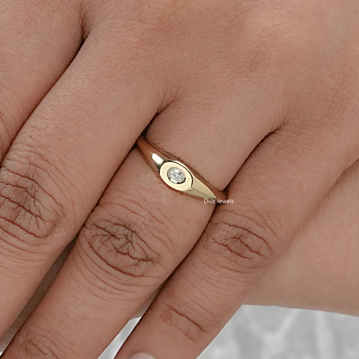 Bezel Set East West Oval Diamond Dainty Band