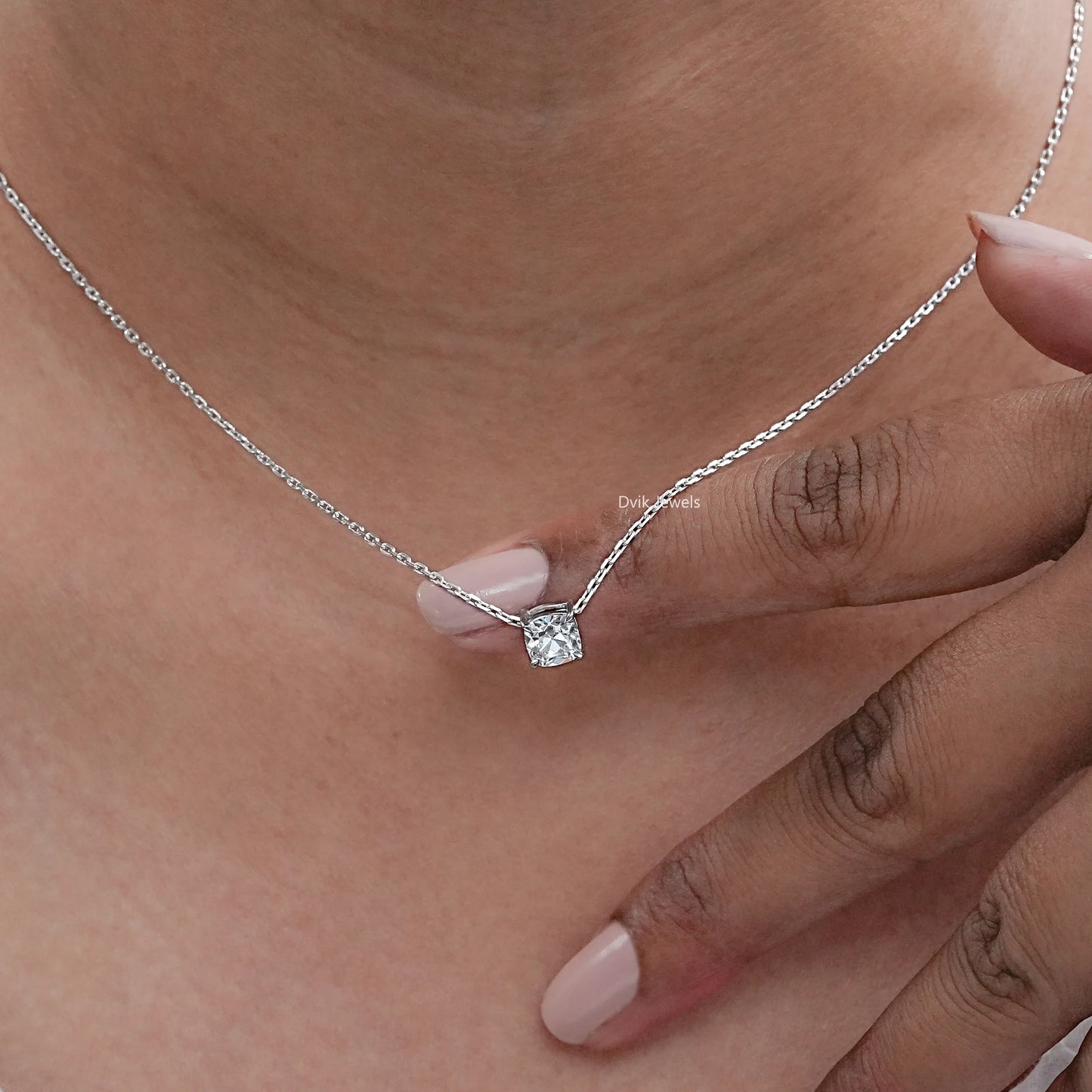 Square Old Mine Cushion Cut Lab Diamond Solitaire Pendant