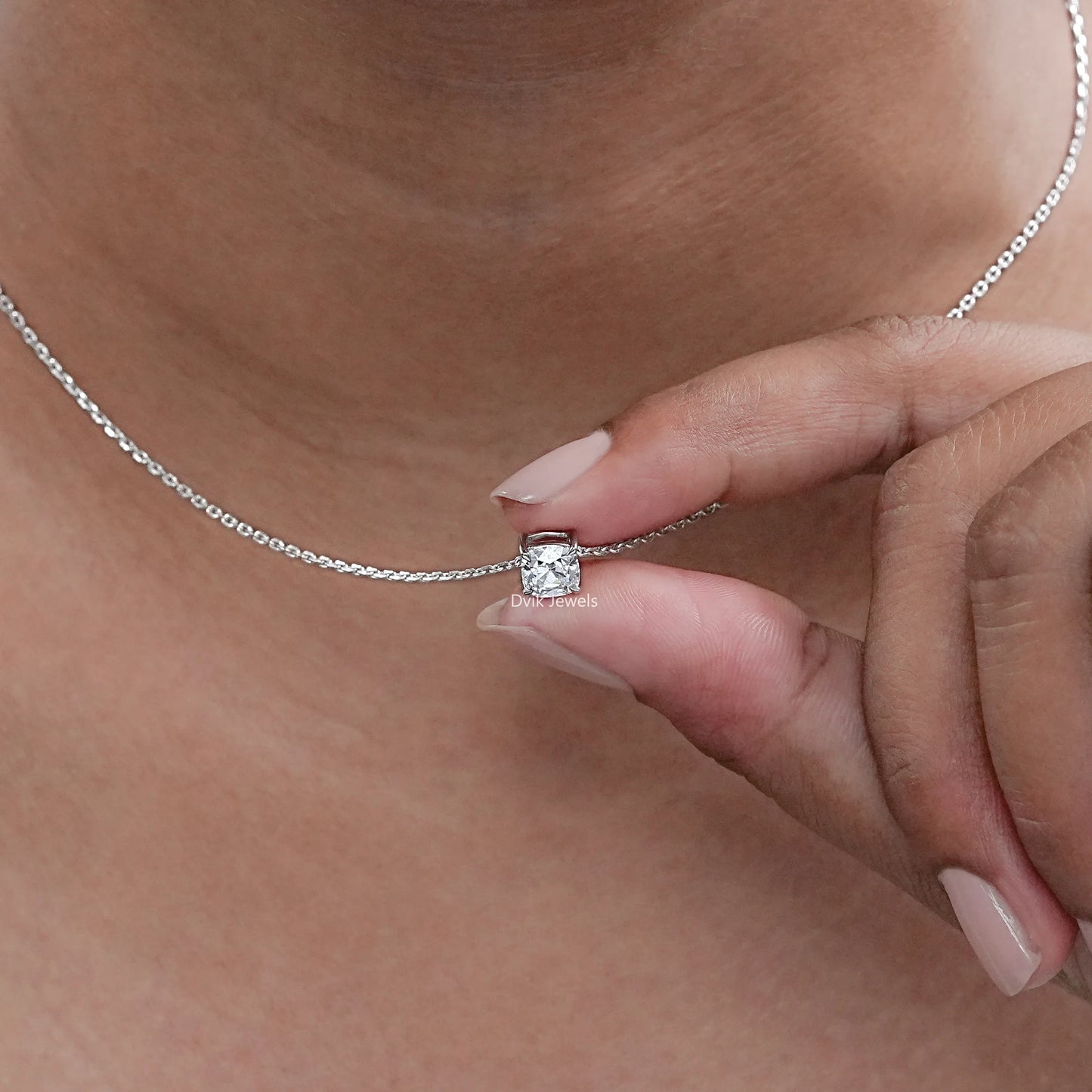 Square Old Mine Cushion Cut Lab Diamond Solitaire Pendant