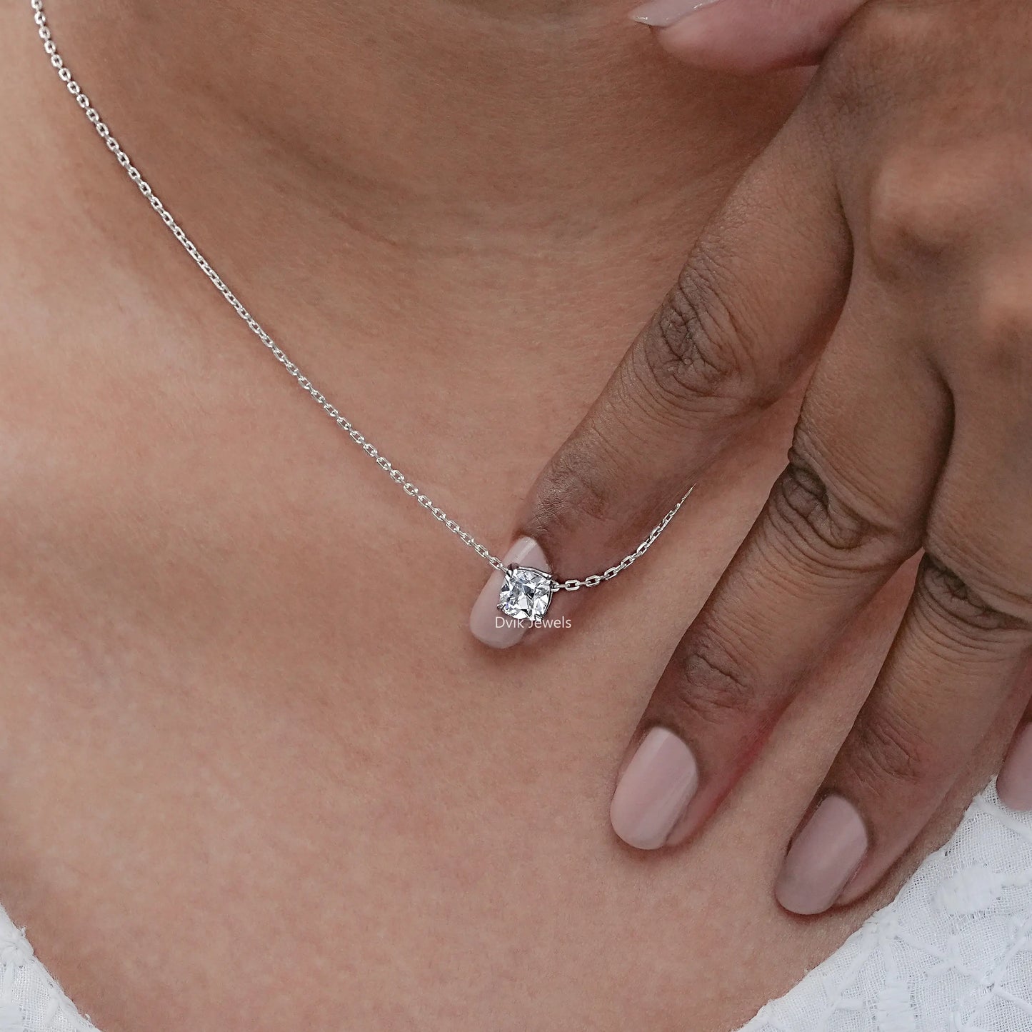 Square Old Mine Cushion Cut Lab Diamond Solitaire Pendant