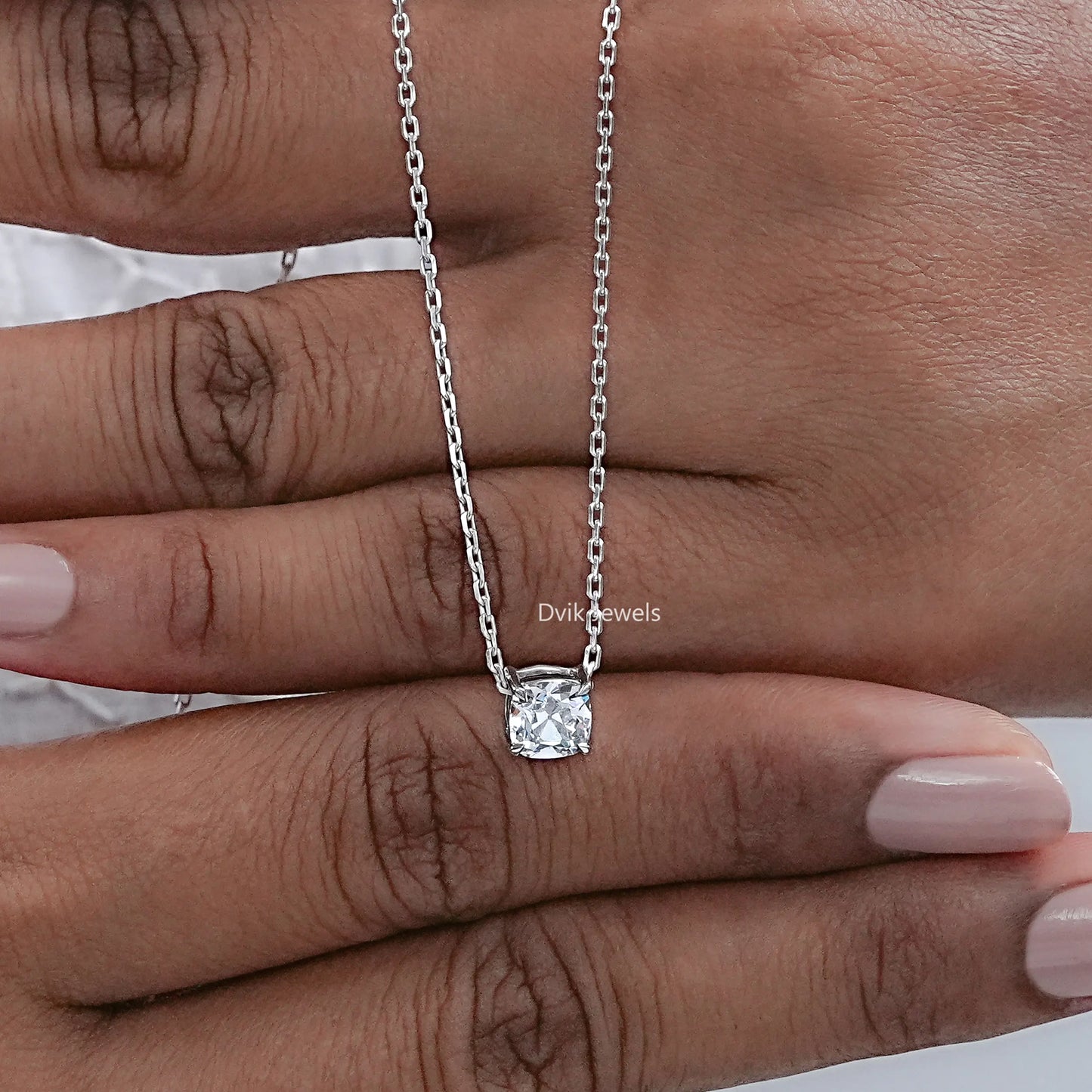 Square Old Mine Cushion Cut Lab Diamond Solitaire Pendant