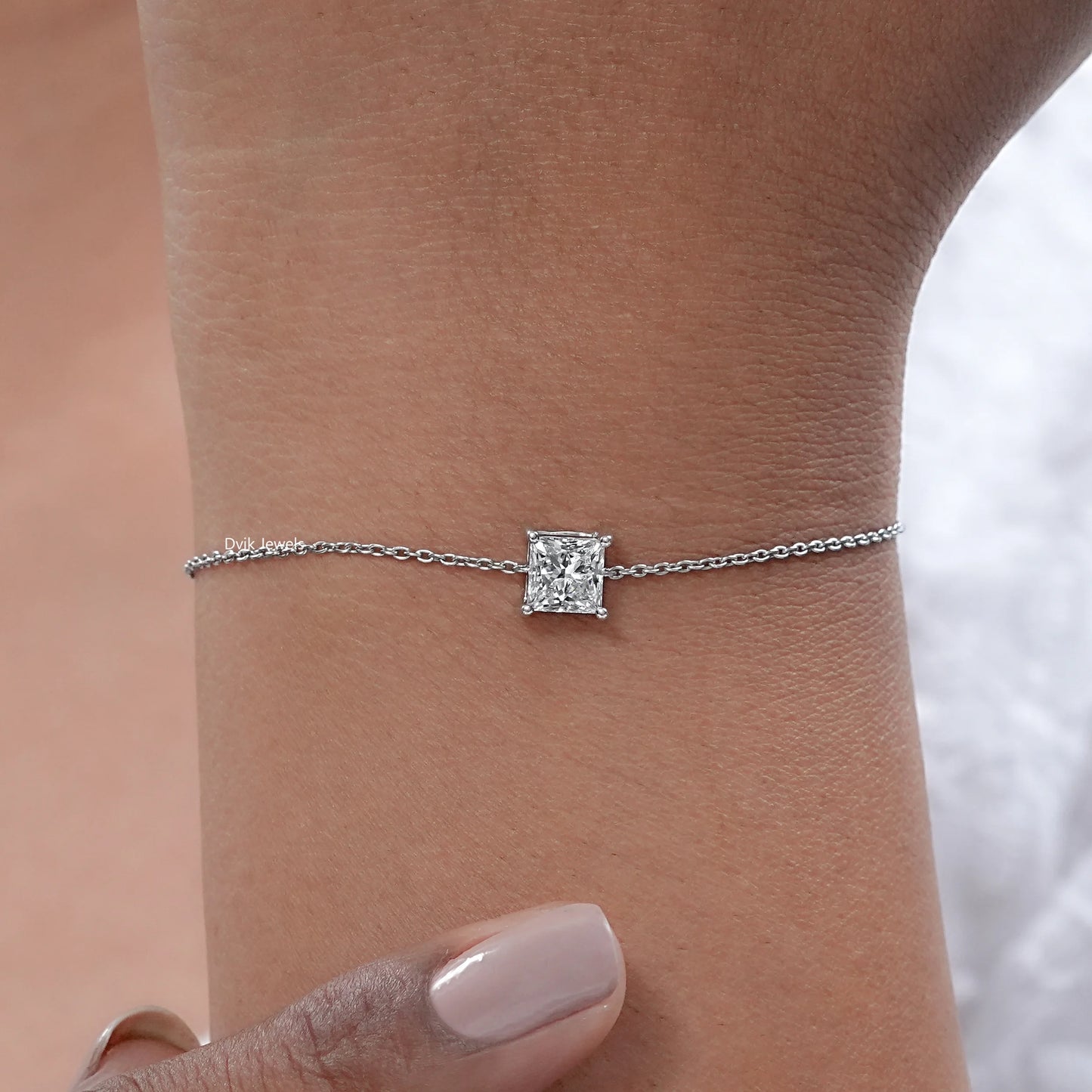 Princess Cut Lab Grown Diamond Solitaire Bracelet