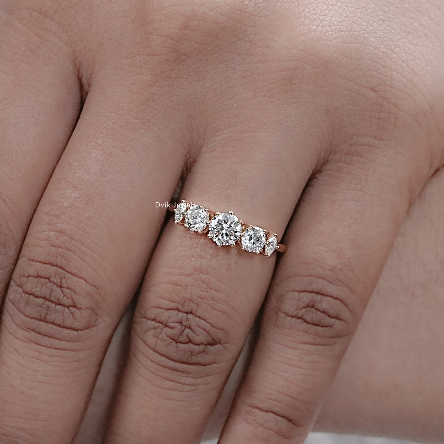 Round And Marquise Lab Diamond Five Stone Ring