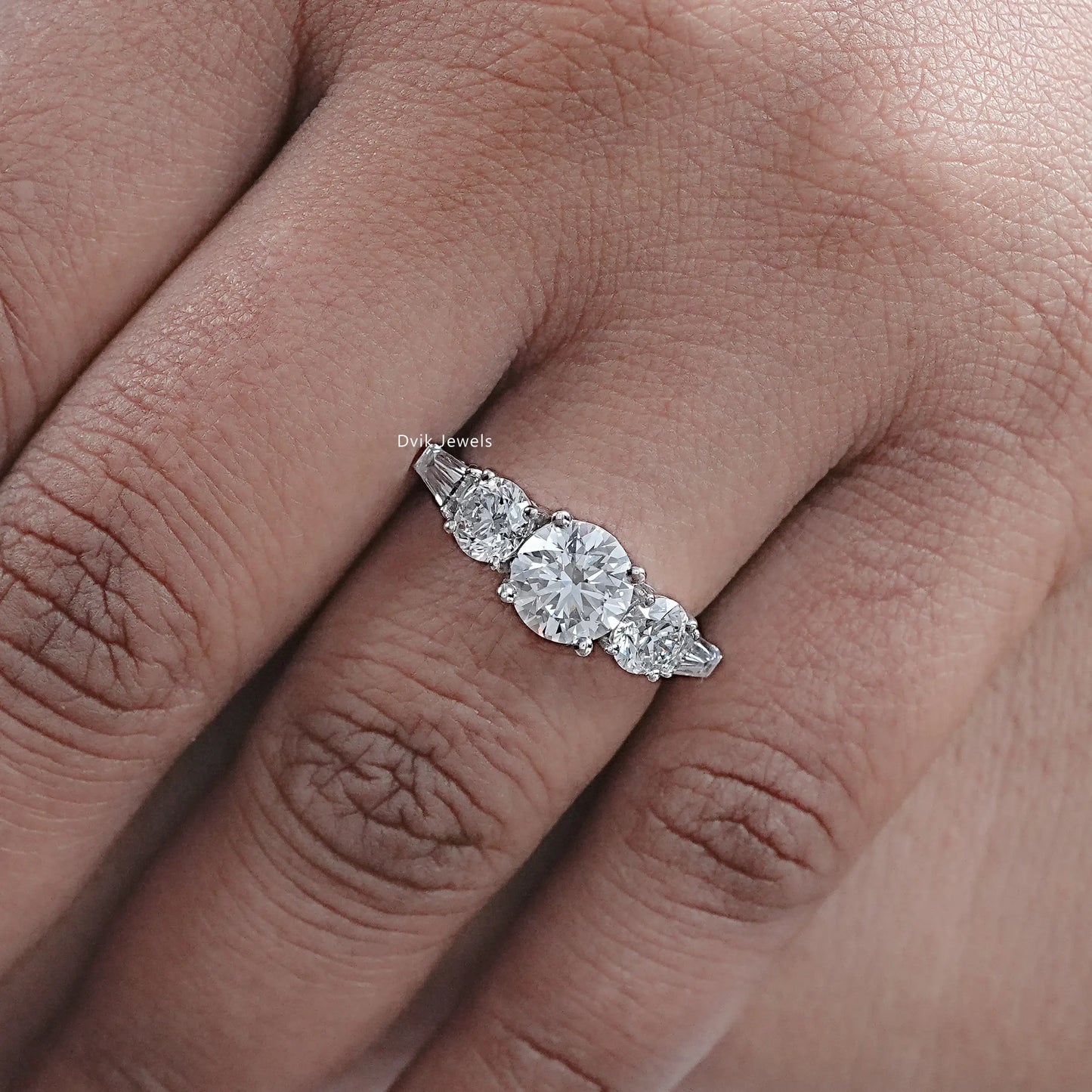 Round and Tapered Baguette Lab Diamond Five Stone Ring