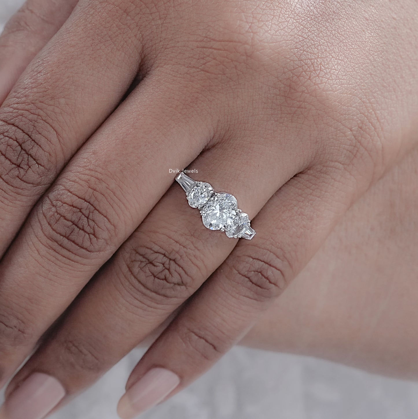 Oval Cut Lab Diamond Five Stone Engagement Ring