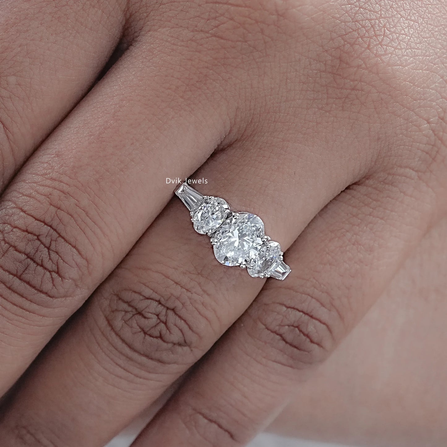 Oval Cut Lab Diamond Five Stone Engagement Ring