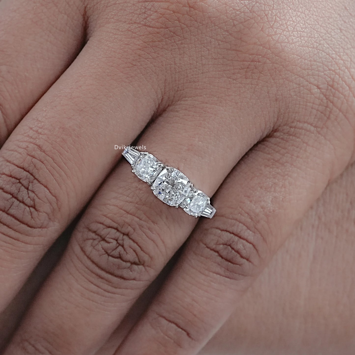 Square Cushion Cut Lab Diamond Five Stone Ring