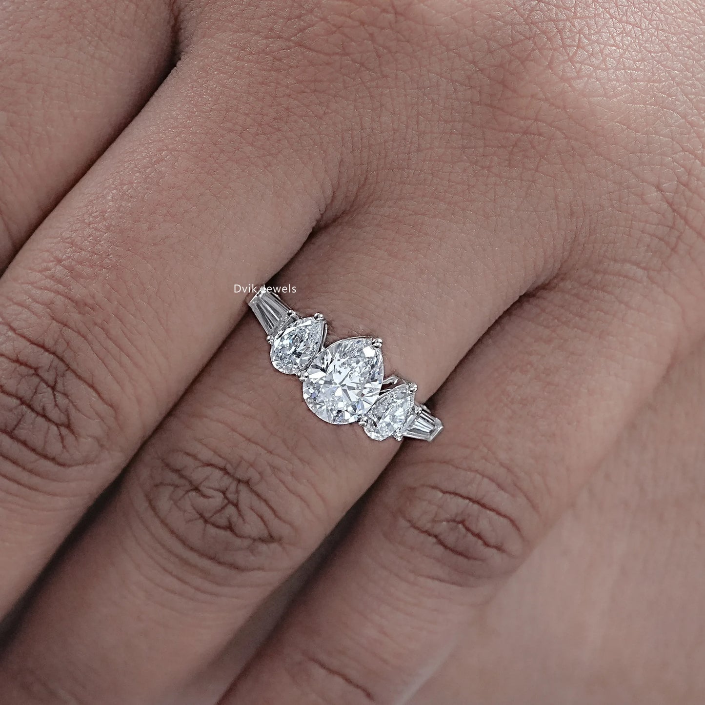 Pear Cut Lab Grown Diamond Five Stone Ring