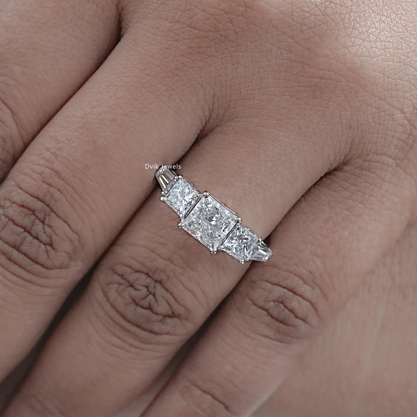Princess And Baguette Lab Diamond Five Stone Ring