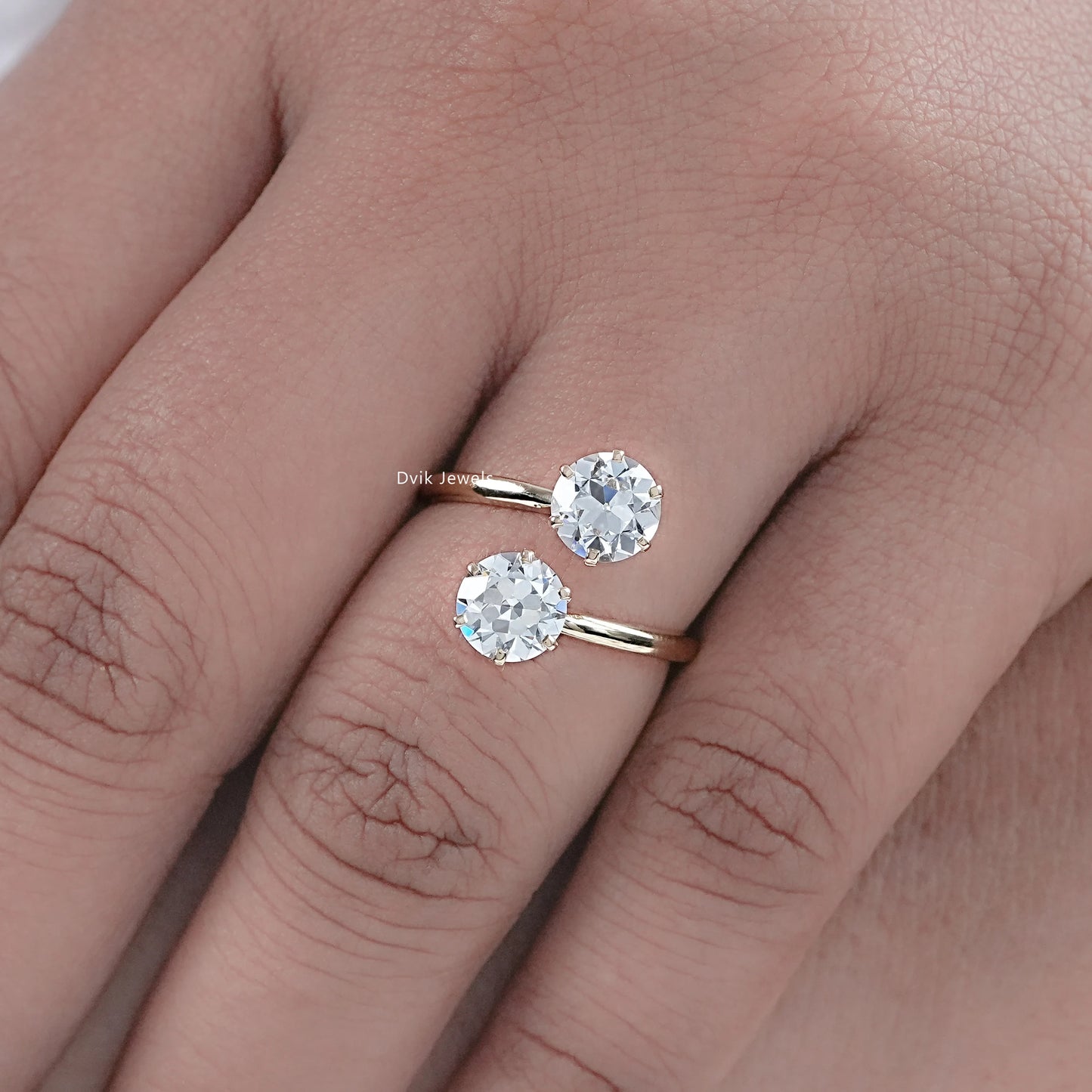 OEC Round Lab Diamond Two Stone Bypass Ring