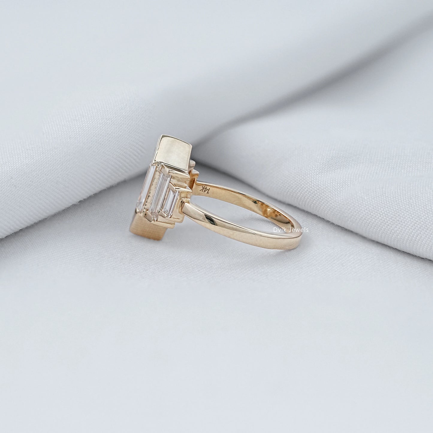 Hexagon Shape Half Bezel Set Five Stone Ring