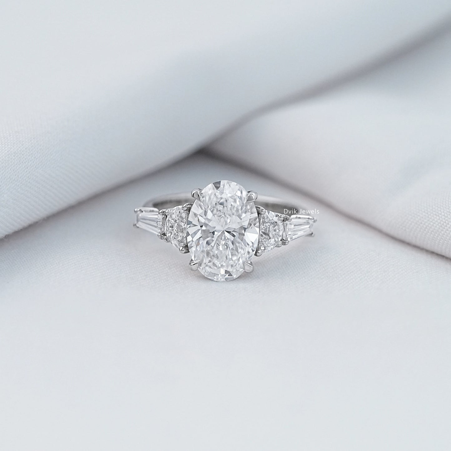 Oval & Tapper Baguette Cut Lab Grown Five Stone Ring