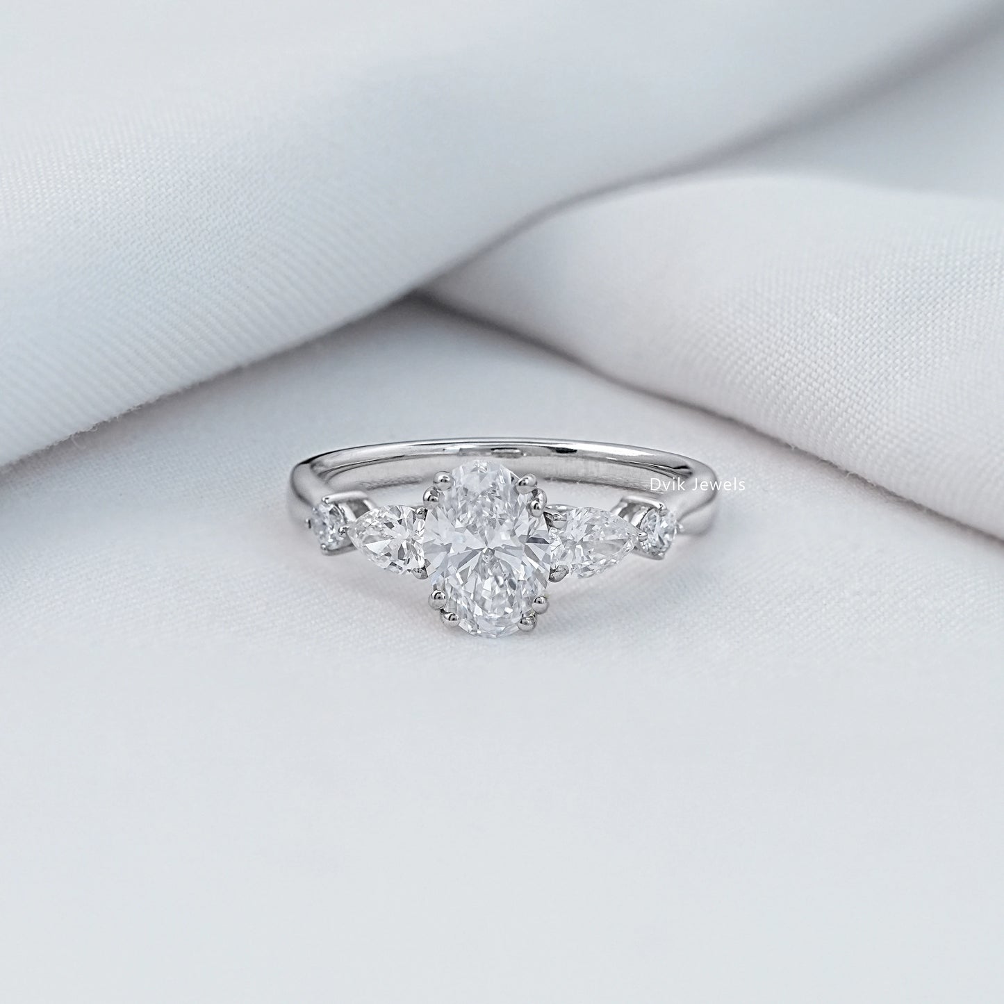 Oval Cut Lab Diamond Five Stone Engagement Ring