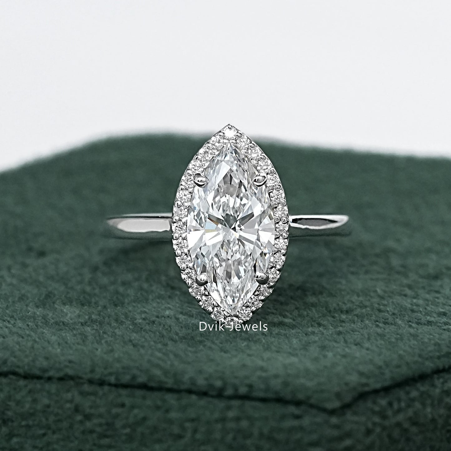 Classic Marquise Cut Halo Diamond Engagement Ring