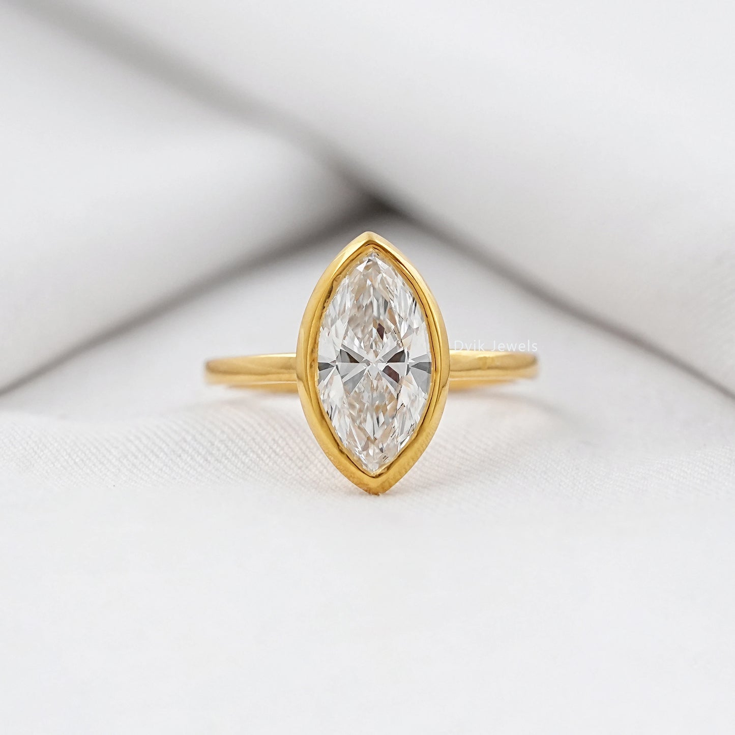 Bezel Set Marquise Lab Diamond Soliteire Ring