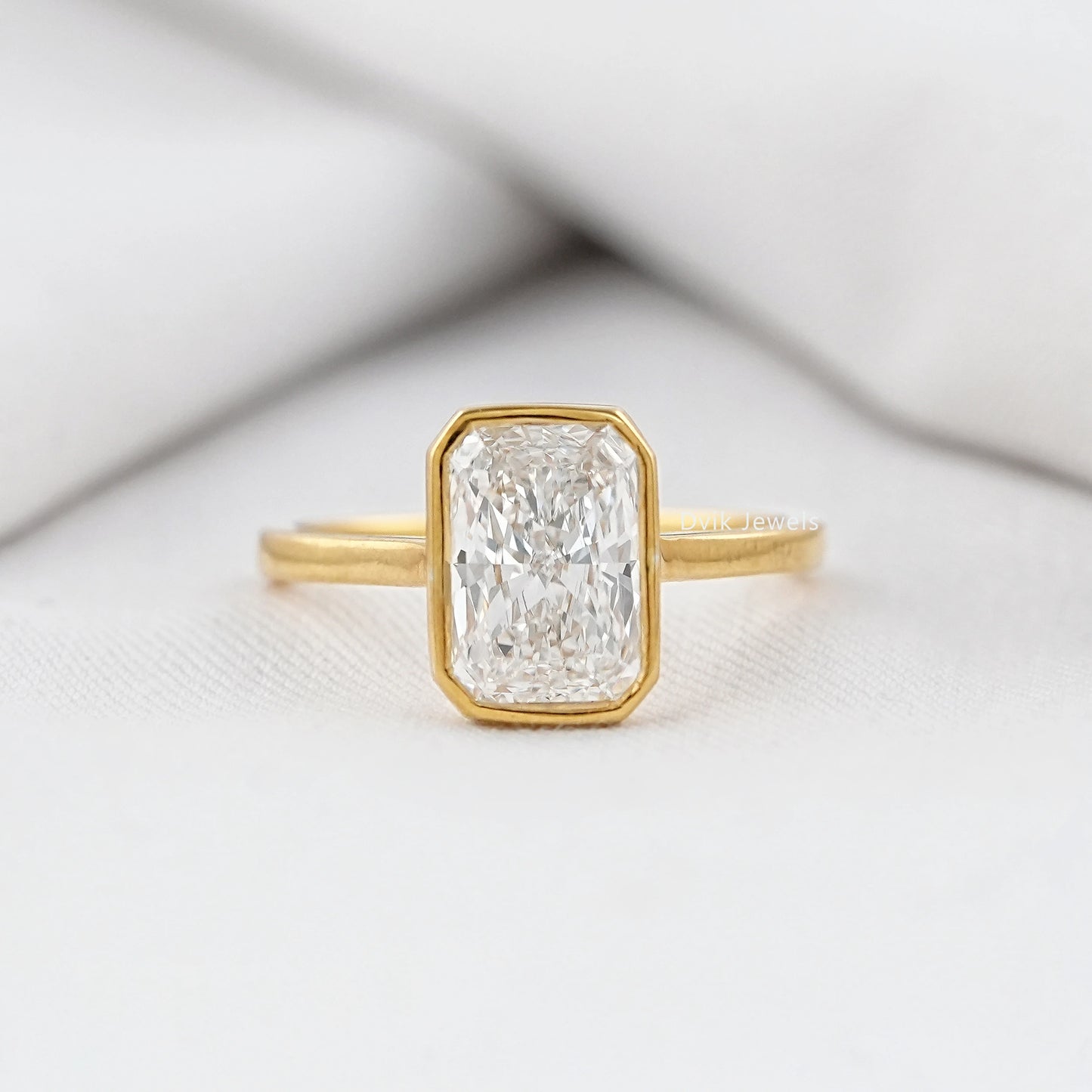 Radiant Lab Diamond Bezel Set Engagement Ring