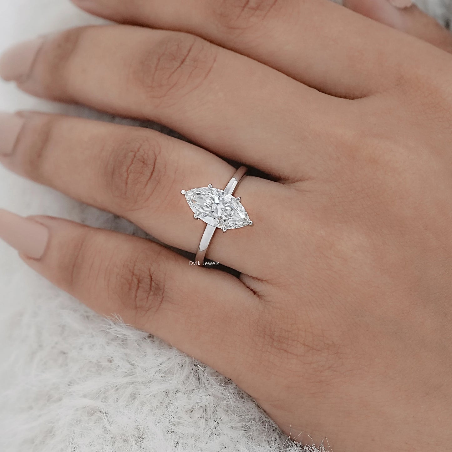 Marquise Cut Lab Diamond Solitaire Engagement Ring